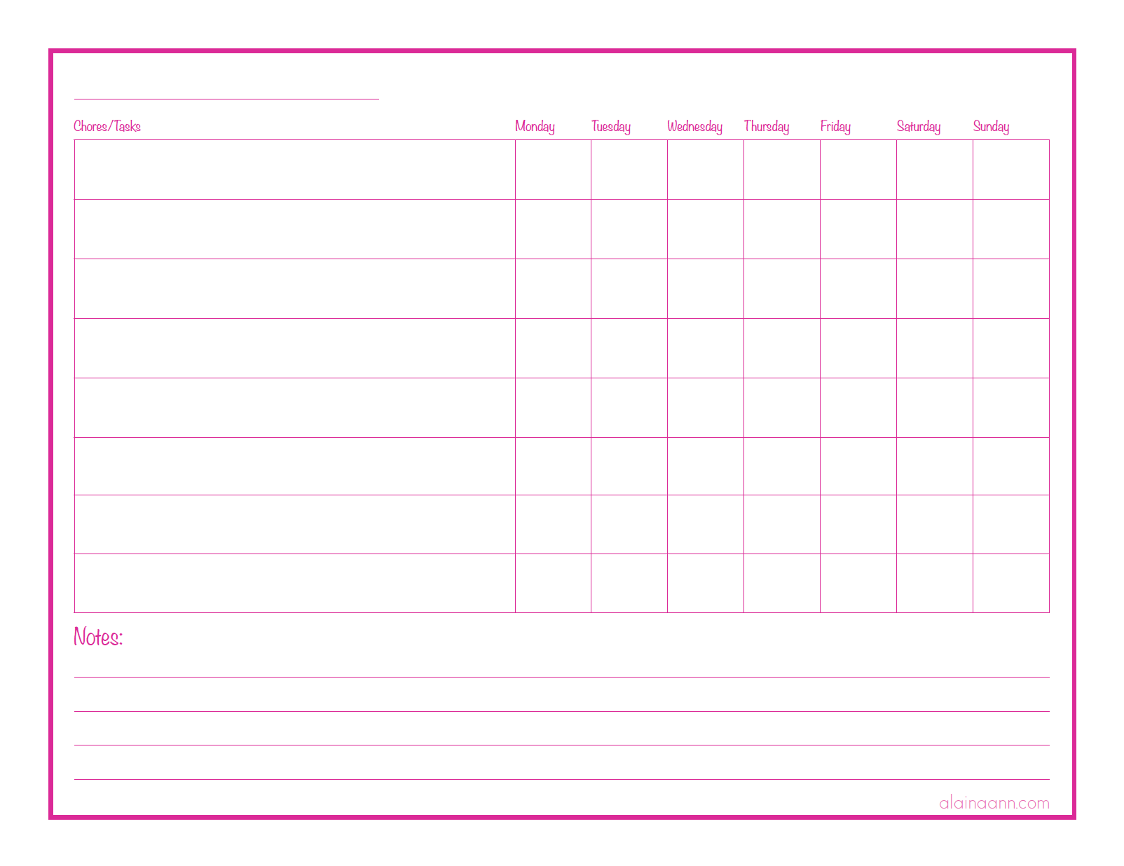 Chore Chart Printable Alaina Ann