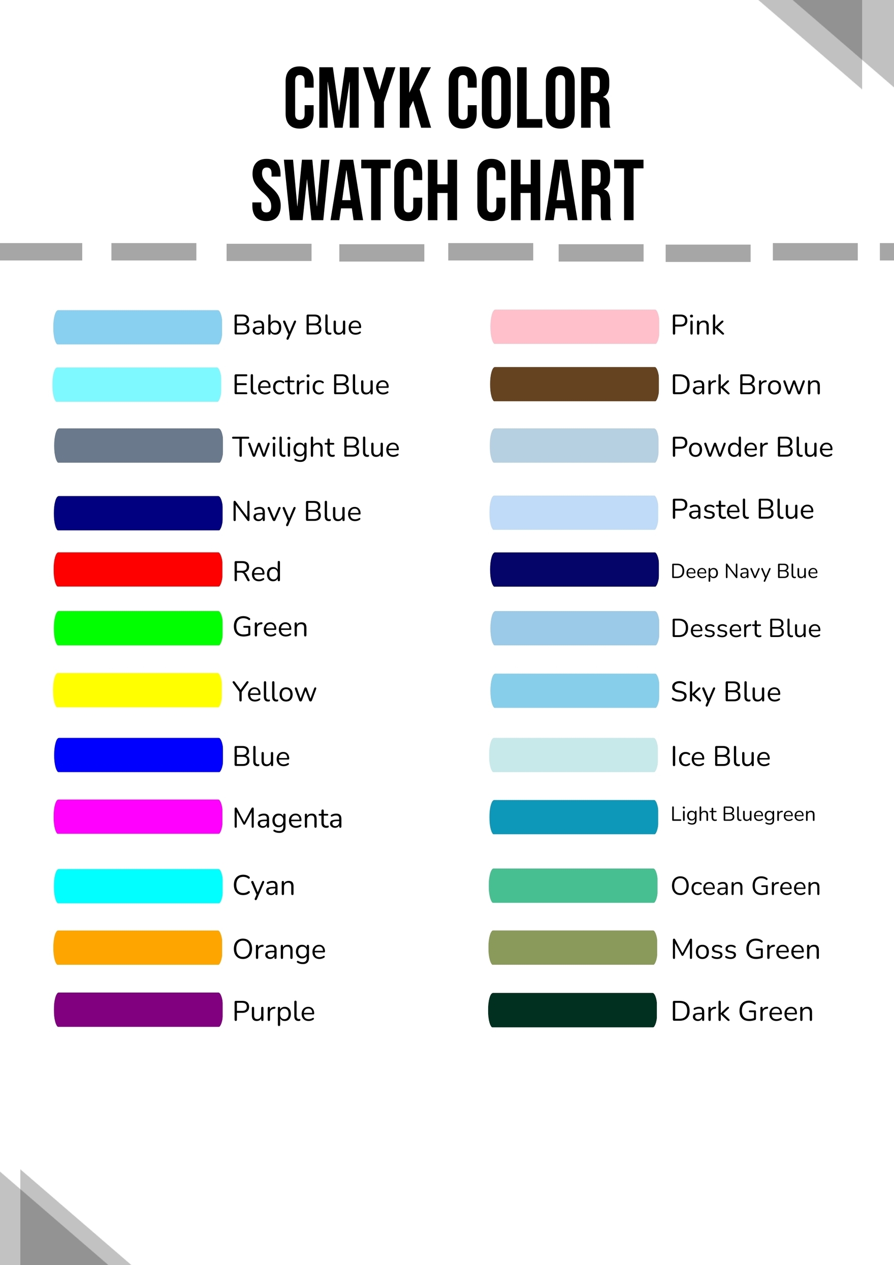 Cmyk Color Chart Printable