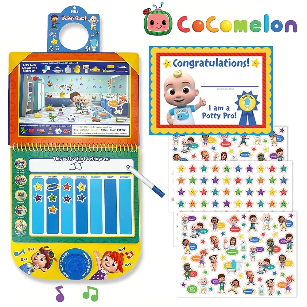 Cocomelon Potty Training Reward Chart Potty Time With JJ Workbook Includes Stories Activities Stickers Sound Button And Wipe Clean Chart Cottage Door Press 9781646386239 Amazon Books