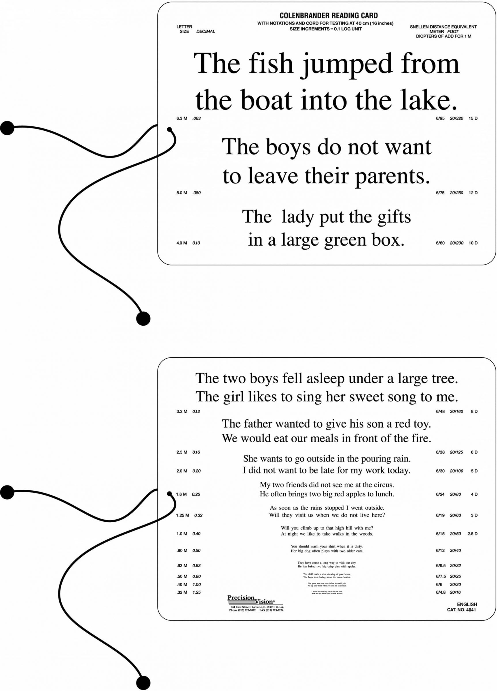Colenbrander Reading Card Near Vision Standard Contrast Precision Vision Colenbrander Reading Card Near Vision Standard Contrast Precision Vision
