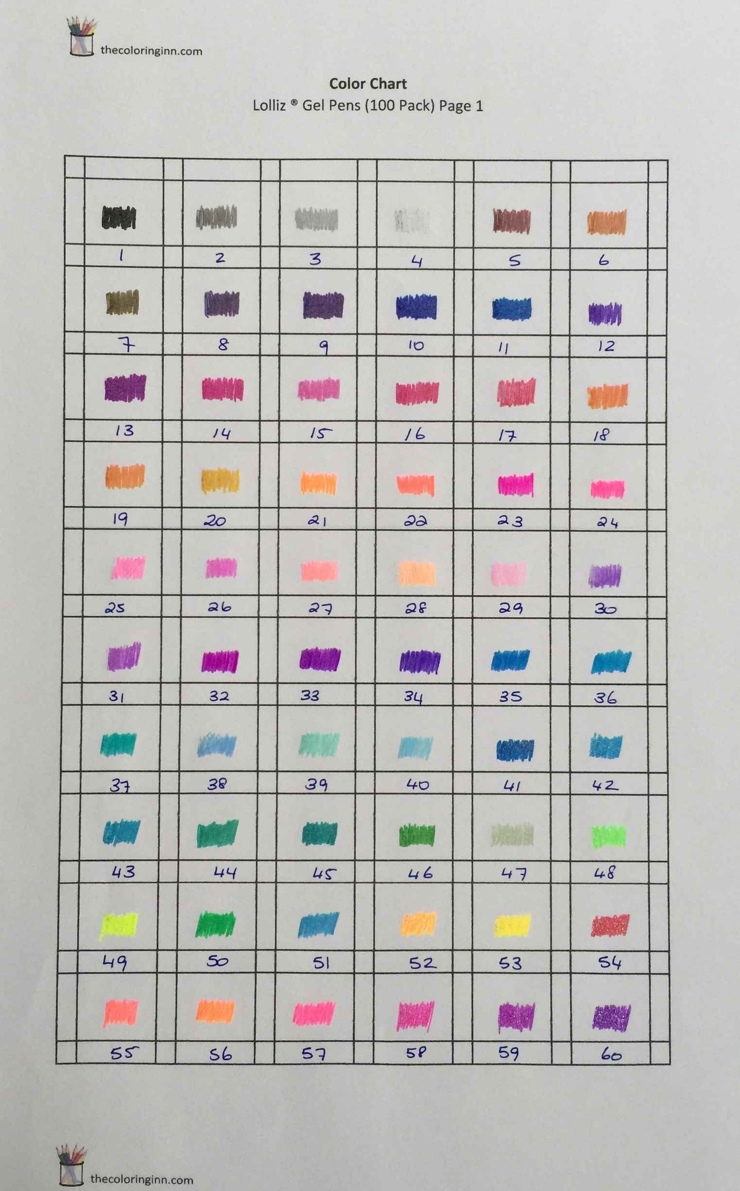 Color Charts For Gel Pens The Coloring Inn Color Charts For Gel Pens The Coloring Inn