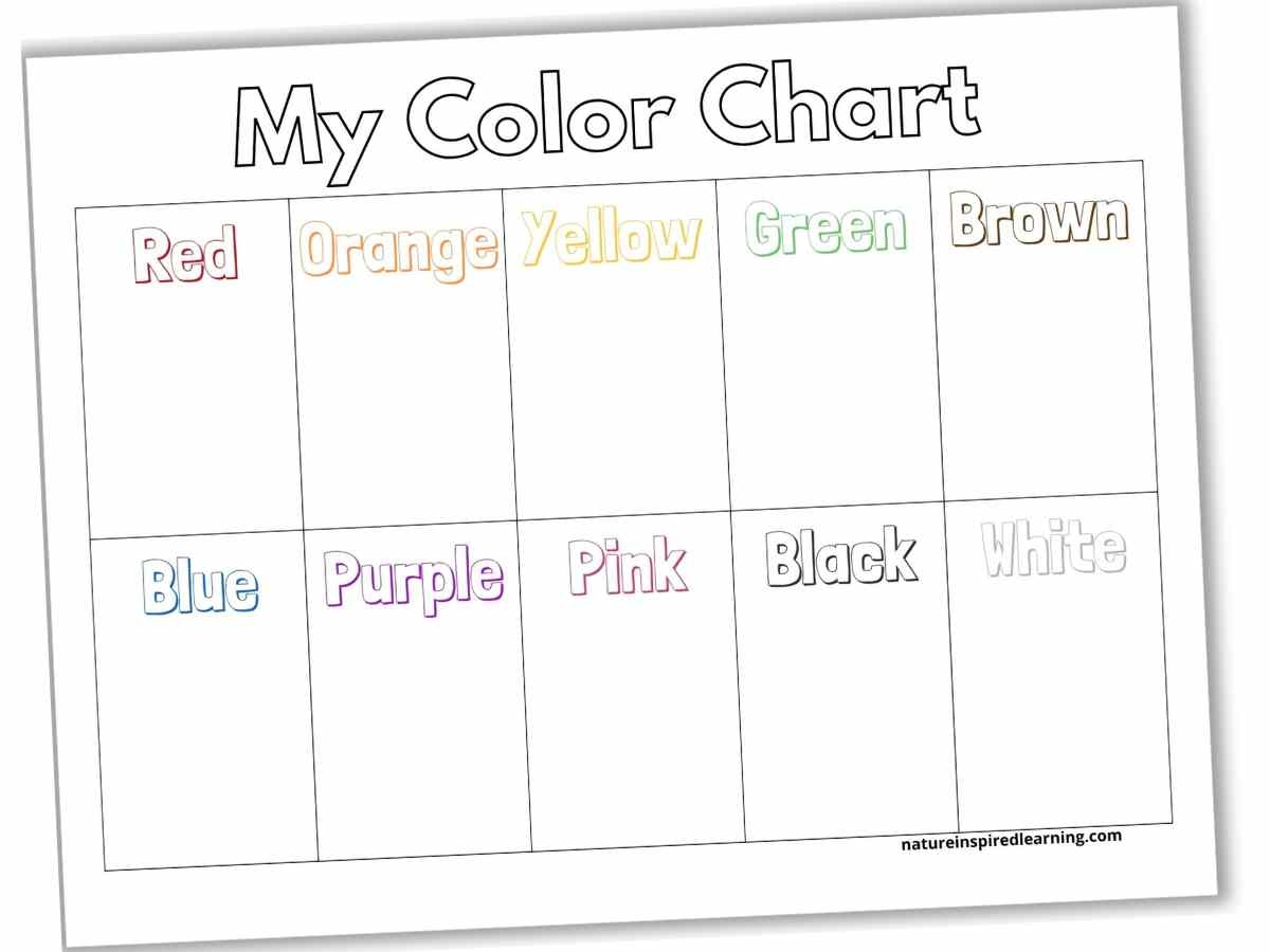 Color Word Chart Printable