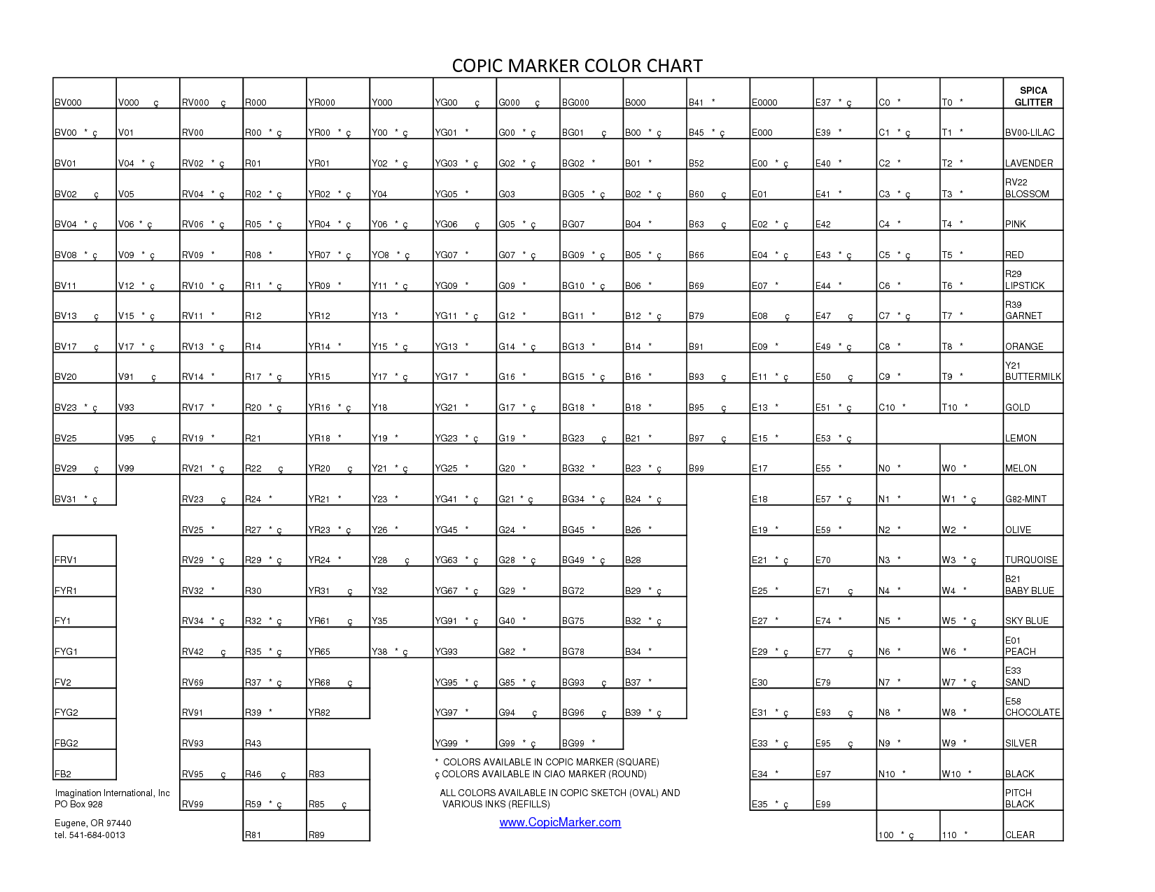 Marker Color Chart Blank Printable