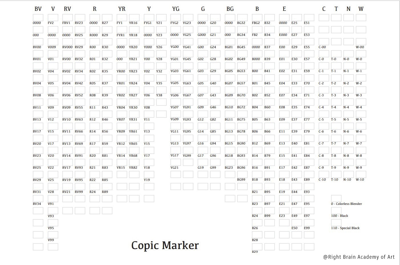 Copic Marker Chart Printable