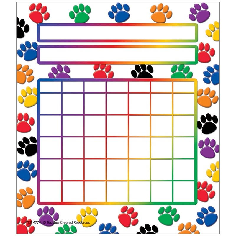 Colorful Paw Prints Incentive Chart 5 1 4 X 6 36 Pk The School Box Inc
