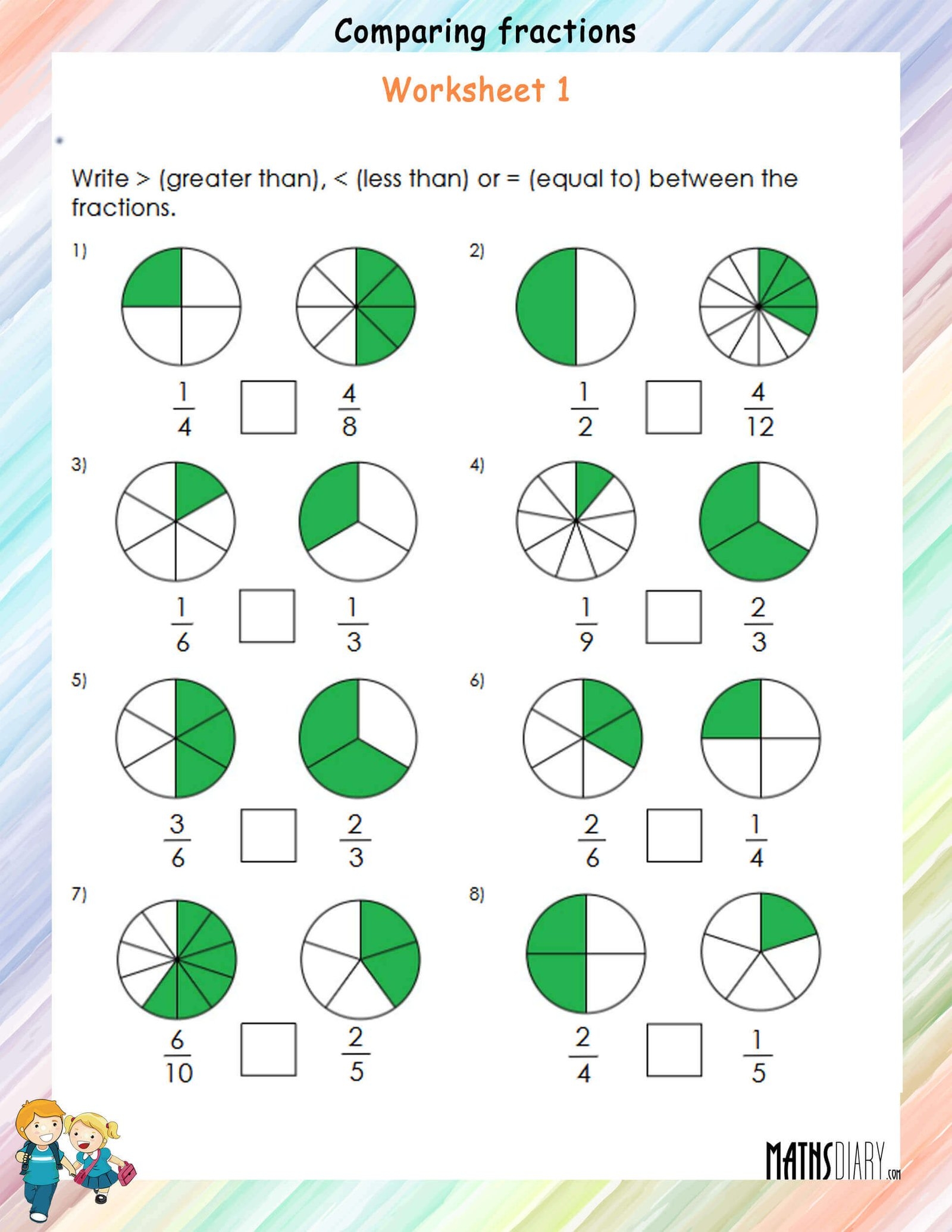 Comparing Fractions Using Pie Charts Worksheets Math Worksheets MathsDiary Comparing Fractions Using Pie Charts Worksheets Math Worksheets MathsDiary