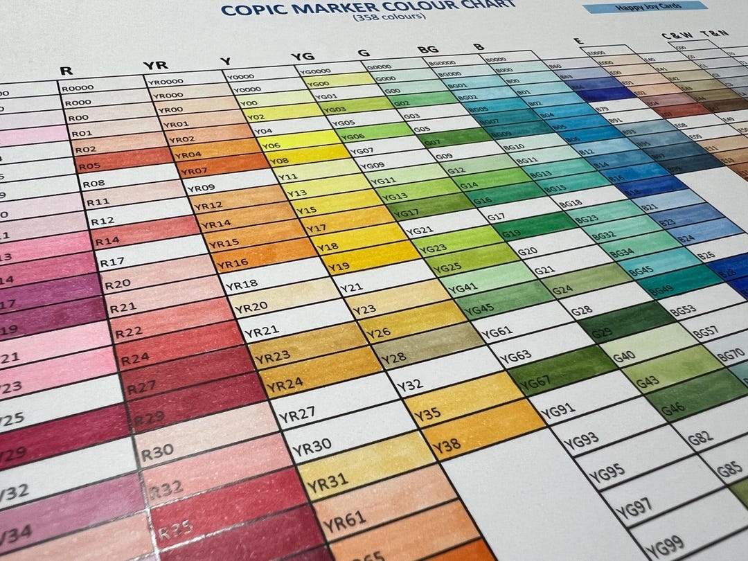 Copic Marker Colour Chart Etsy