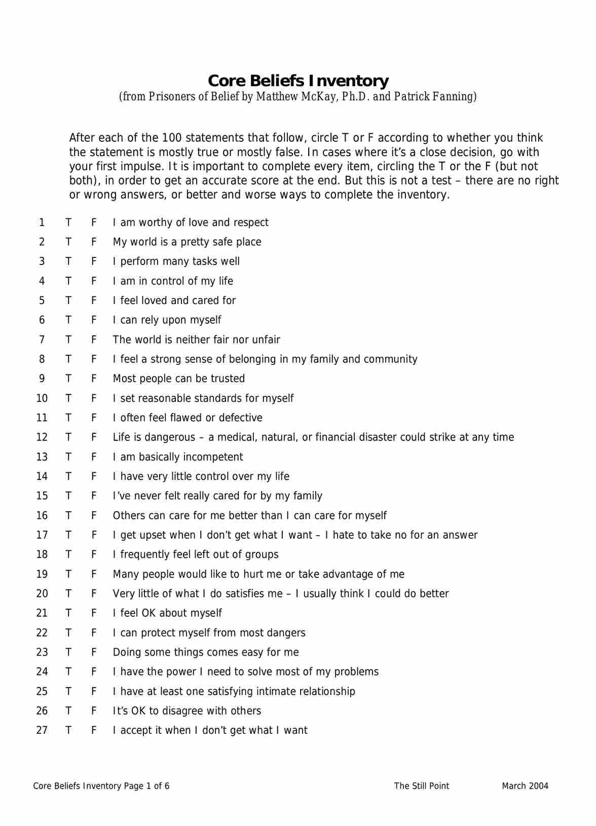 Core Beliefs Inventory
