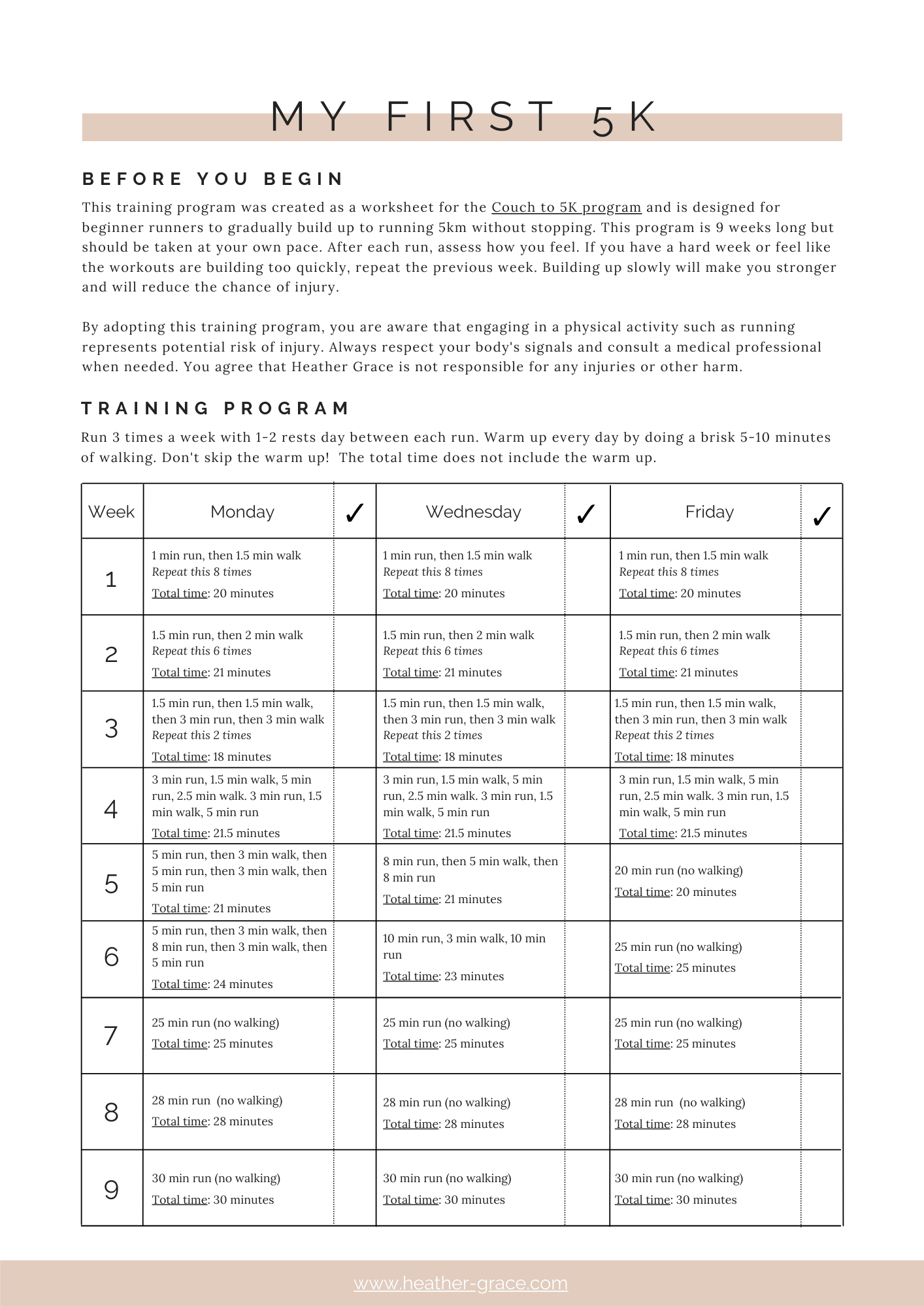 Couch To 5K Training Plan With FREE Printable Worksheet Heather Grace