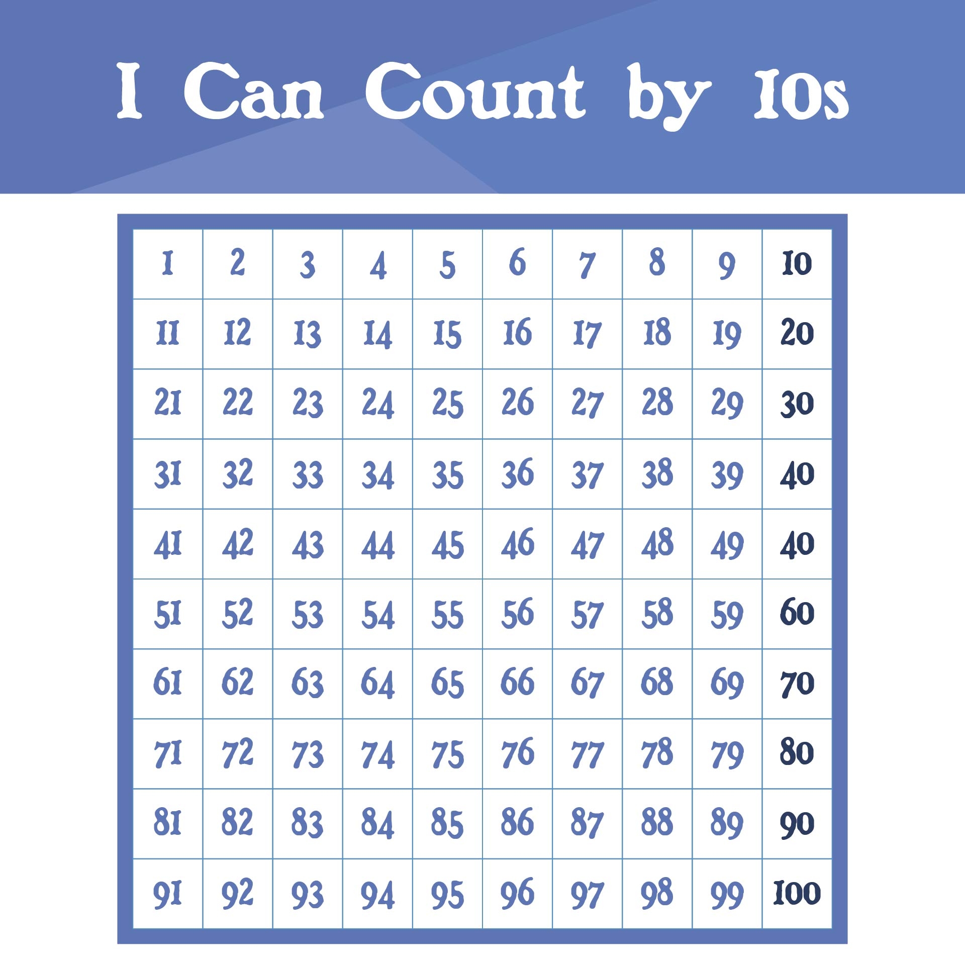 Counting By 10s Chart Printable Counting By 10s Chart Printable