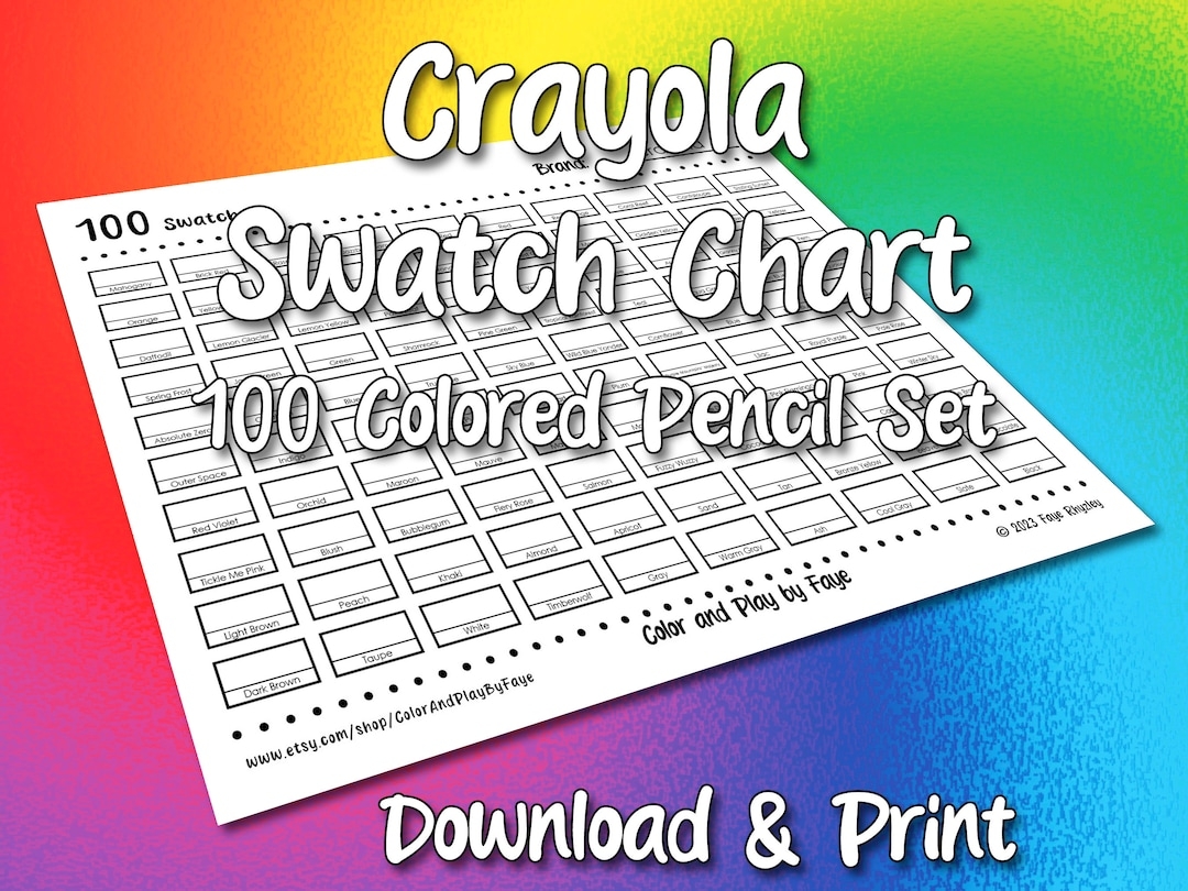 Crayola Supertips 100 Color Chart Crayola 100 Swatch Chart For Colored Pencil Set DIY Printable