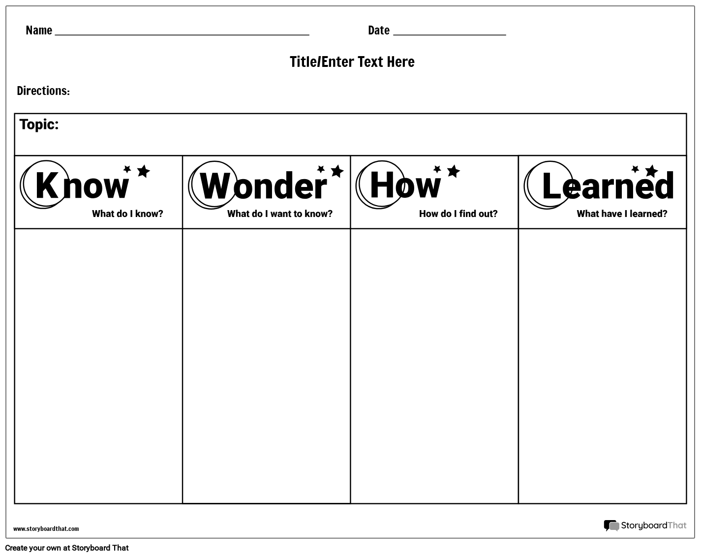Create KWL KWHL Worksheets With Storyboard That In 2025 Create KWL KWHL Worksheets With Storyboard That In 2025