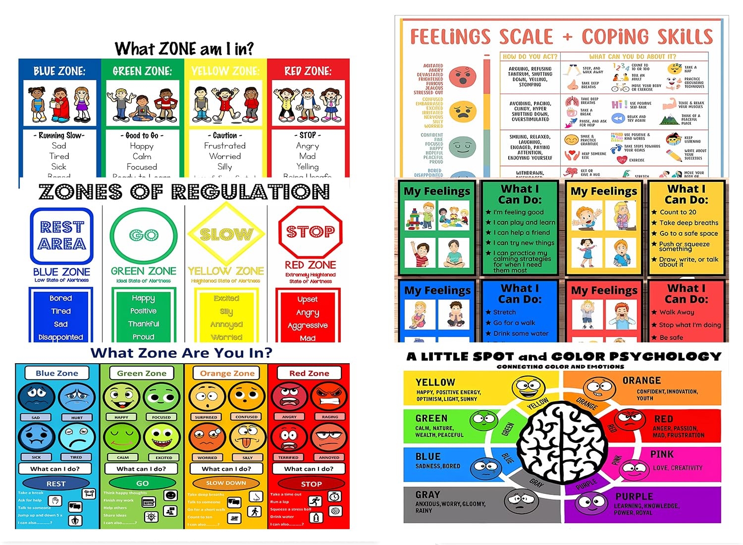 CULION Zones Of Regulation Poster Feelings Poster Feelings Chart For Kids Emotion Poster Autism Sensory Products Set Of 6 12 X 18 Inches 061 1218 Amazon de Stationery Office Supplies