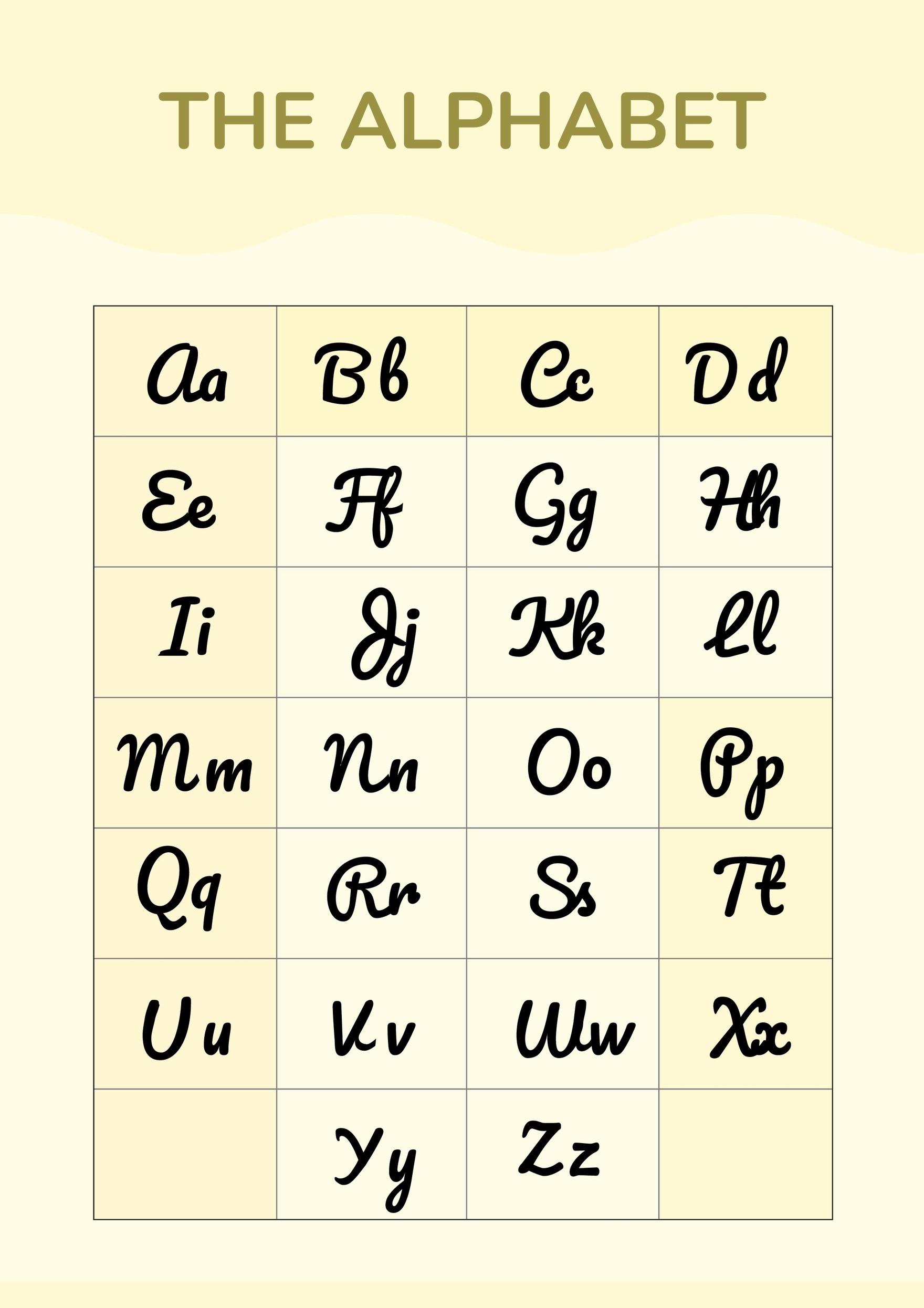 Cursive Alphabet Desk Chart In Illustrator PDF Download Template