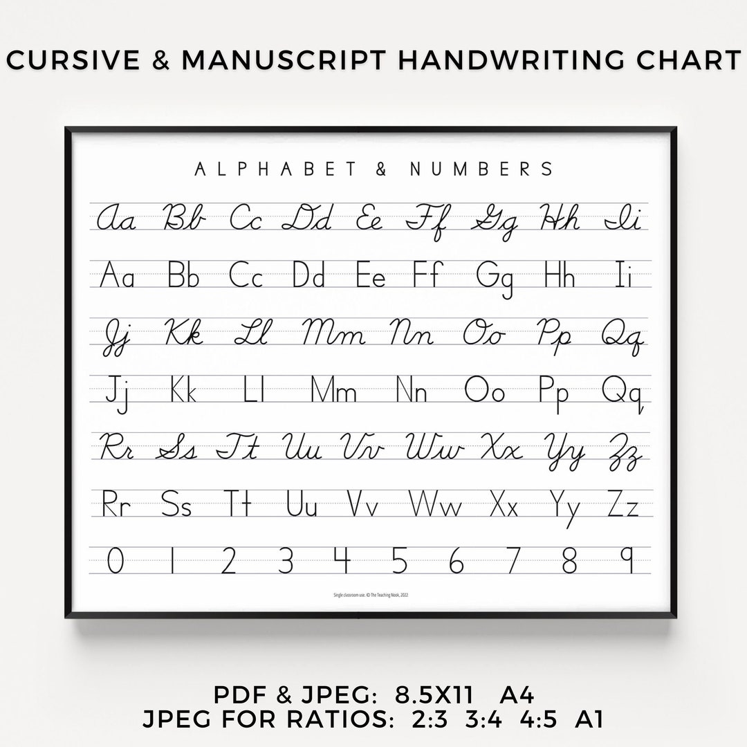Cursive Manuscript Print Handwriting Chart Horizontal Printable Alphabet ABC Poster Homeschool Resources 1st 2nd 3rd Grade PDF JPEG Etsy