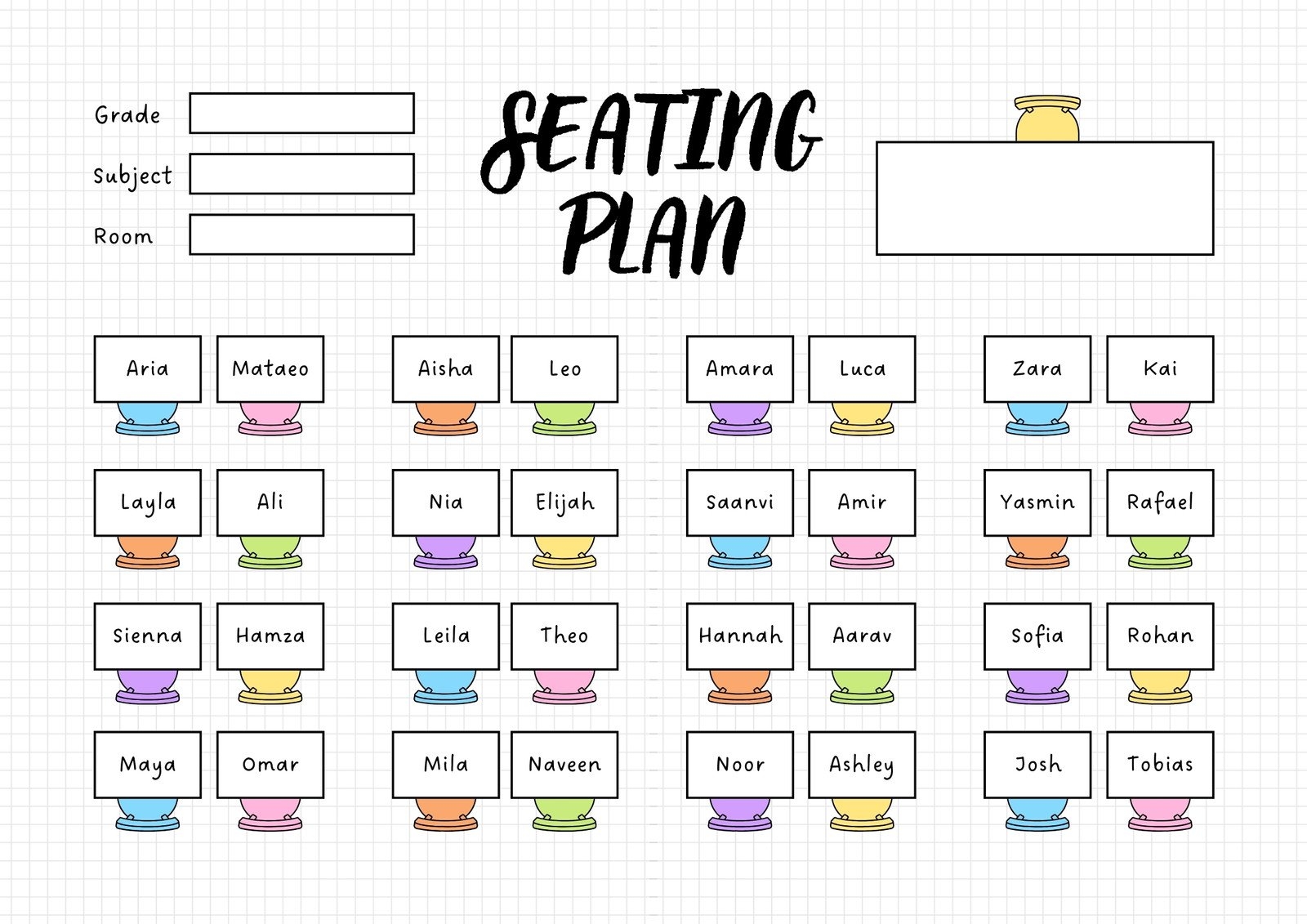 Printable Seating Chart Classroom