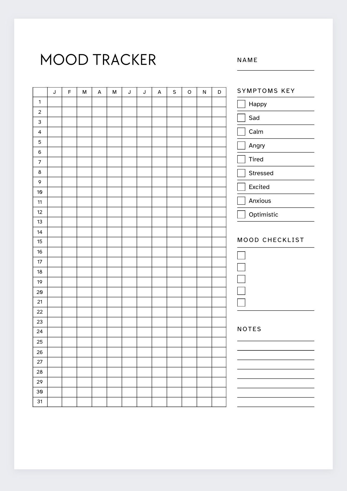 Daily Mood Tracker Printable Emotional Wellness Journal PDF Etsy Hong Kong