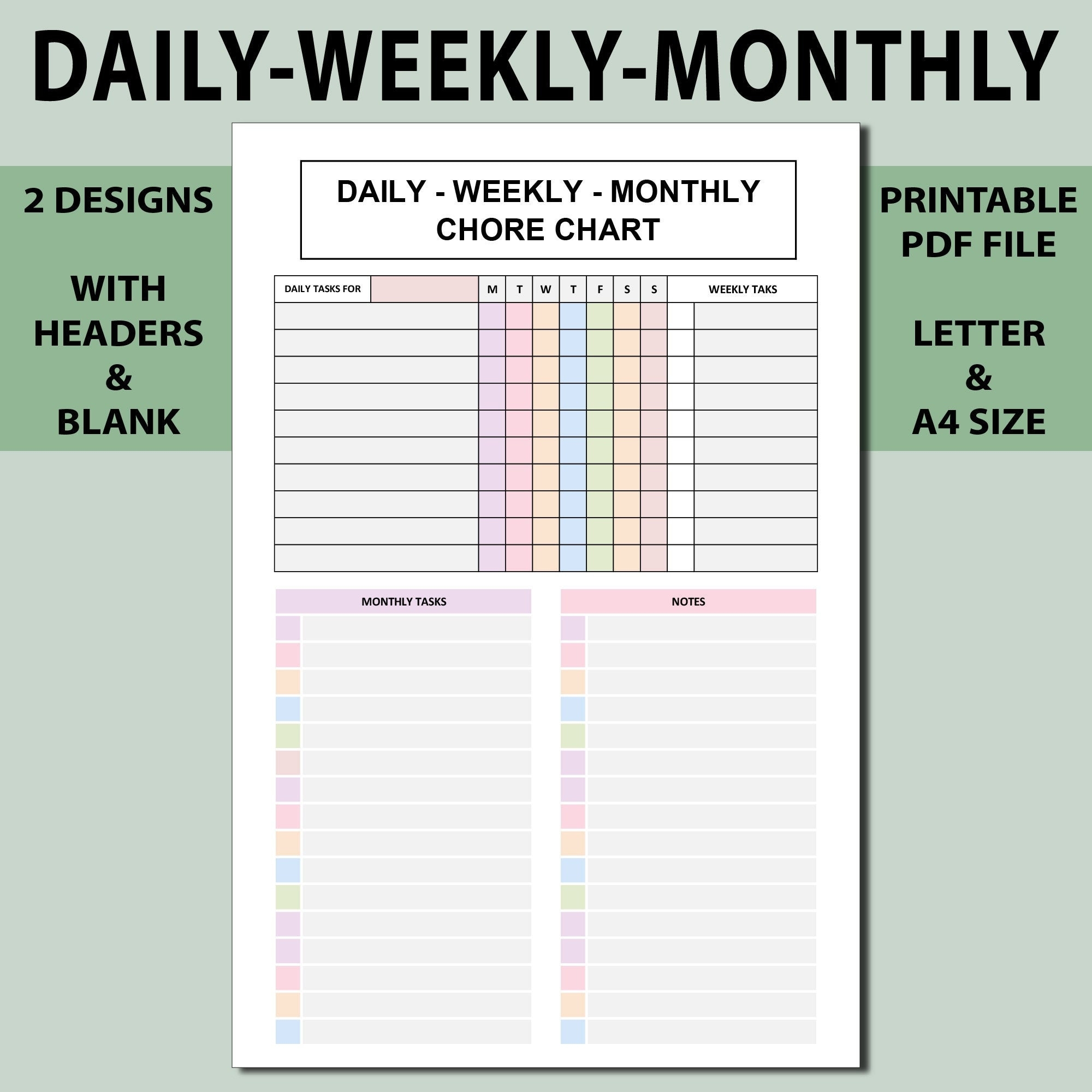 Daily Weekly Monthly Chore Chart Printable tasks Day tasks Week tasks Month daily Weekly Monthly Homework labour Planner Printable Etsy Australia