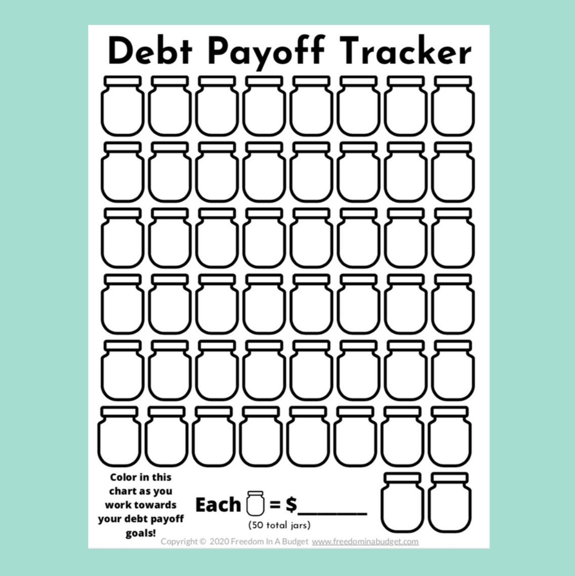 Debt Payoff Tracker Printable 50 Jars PDF Etsy