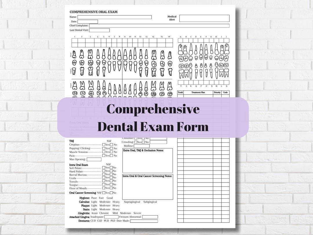 Dental Exam Form Complete Oral Exam Template Dentist Charting Document Dental Patient Record Keeping COE Sheet Dental Office Forms Etsy
