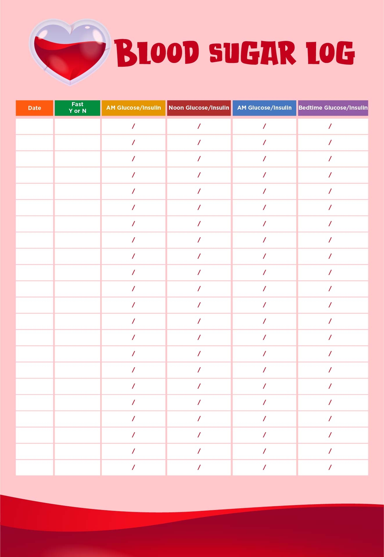 Blood Sugar Tracking Chart Printable
