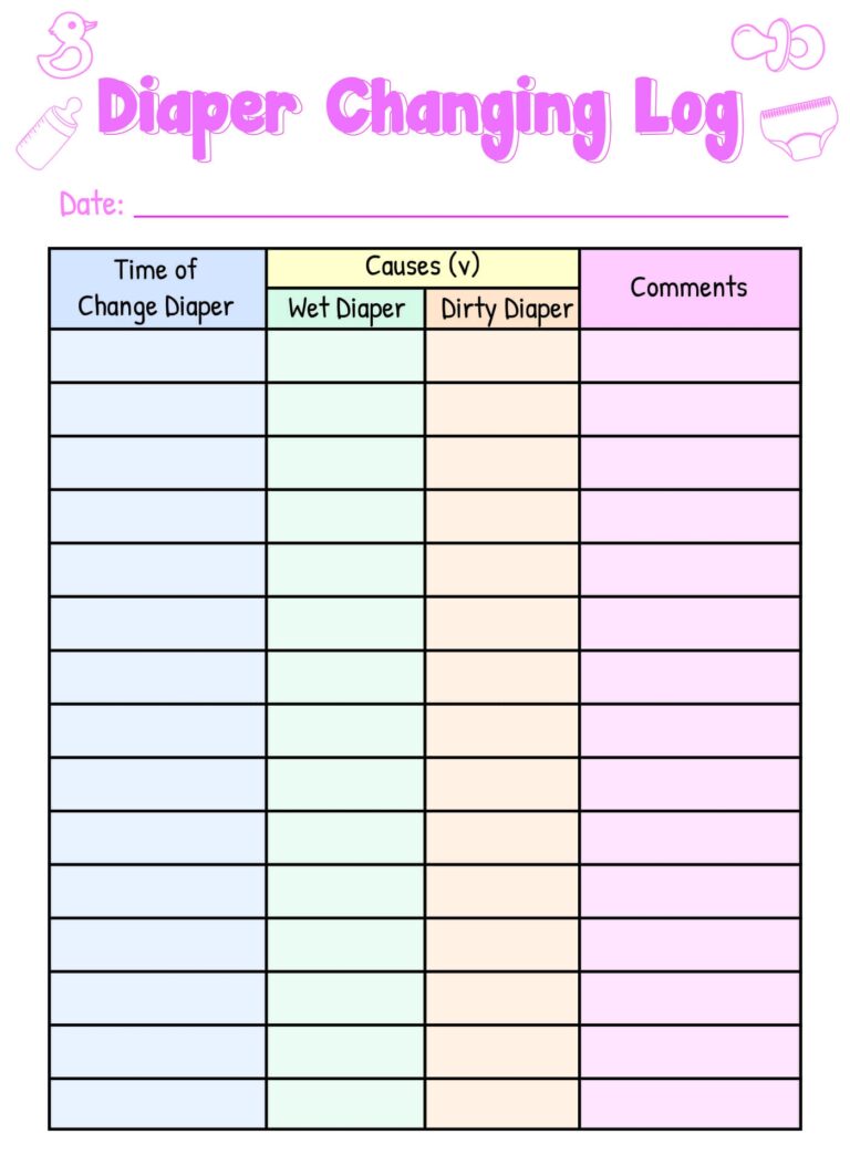 Diaper Changing Log 12 Free PDF Printables Printablee