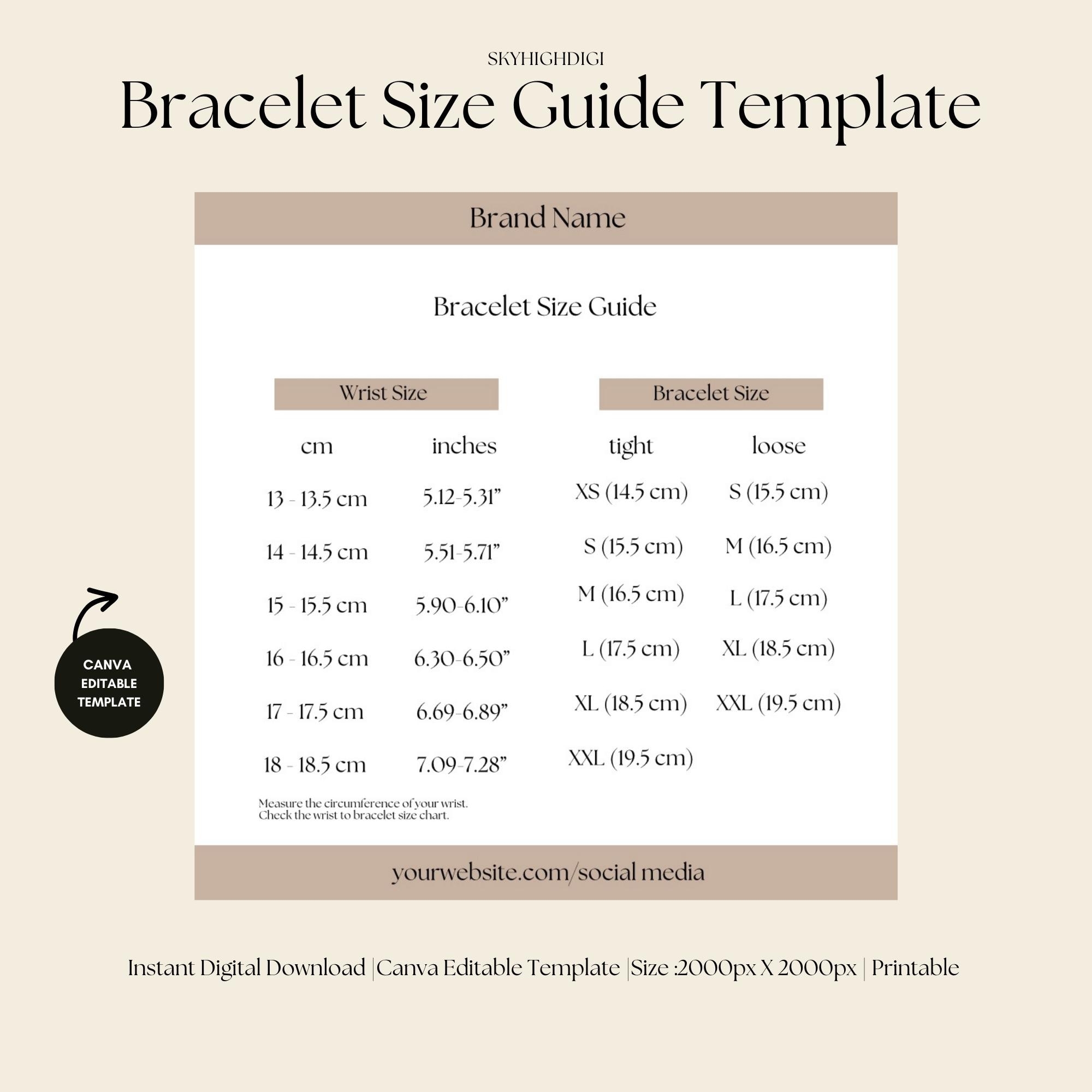 Digital Bracelet Size Guide Editable Jewelry Chart Template instant Download Printable Etsy Digital Bracelet Size Guide Editable Jewelry Chart Template instant Download Printable Etsy
