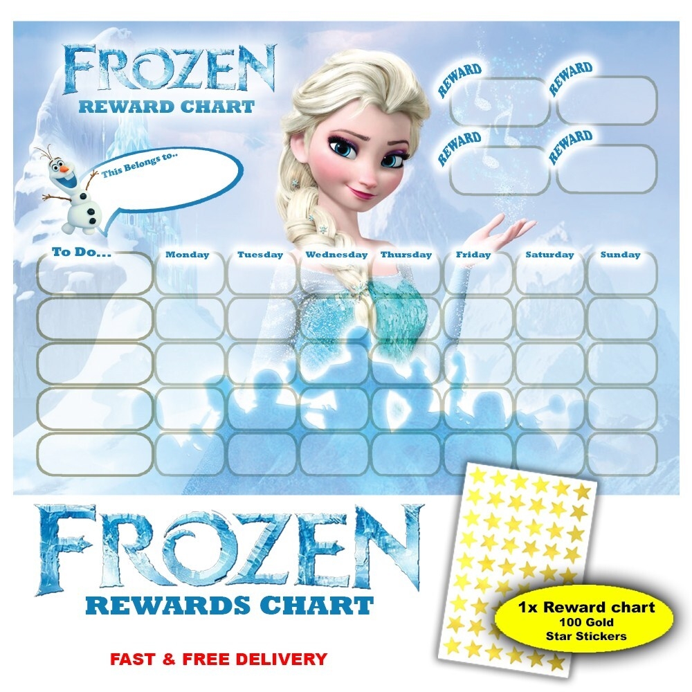 Disney Frozen Reward Chart For Kids 100 Gold Star Stickers Good Behaviour EBay
