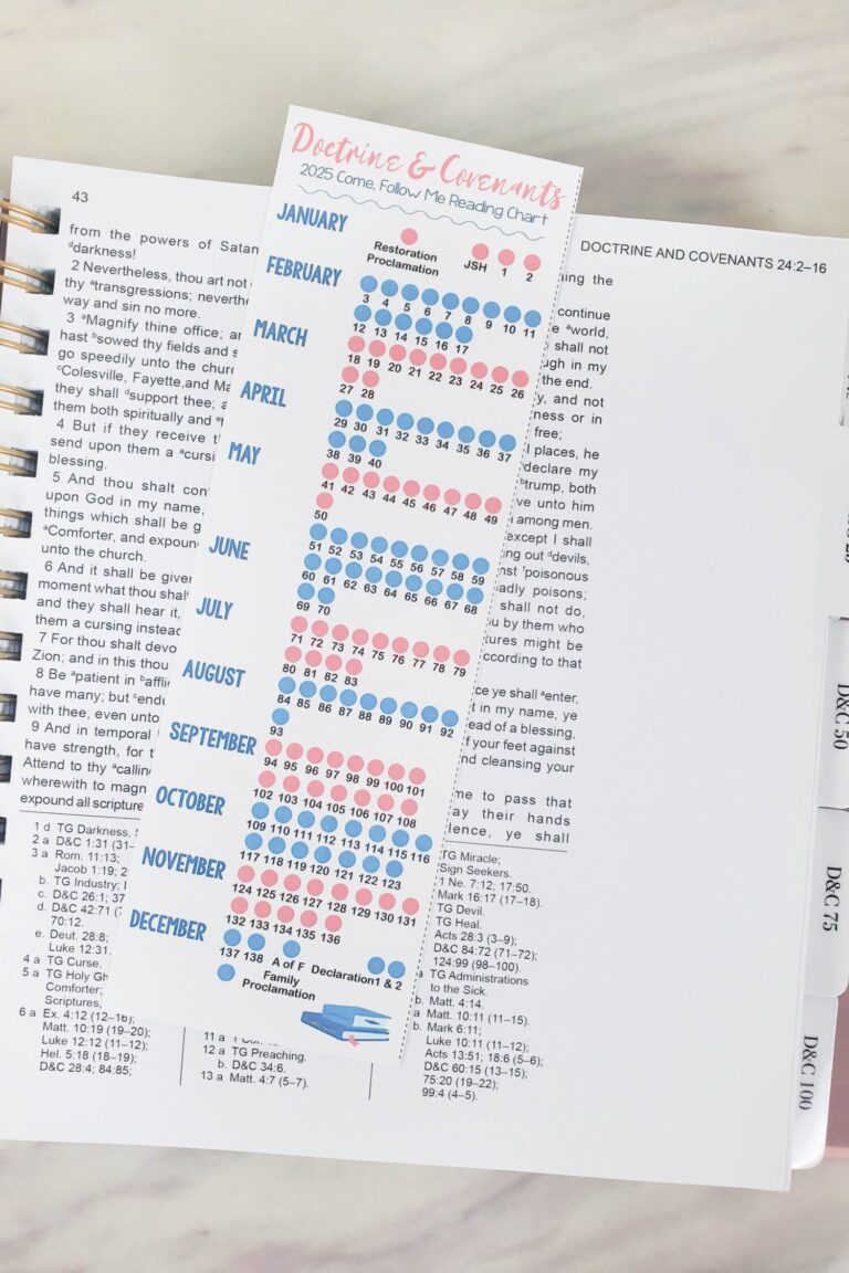 Doctrine Covenants Reading Chart Bookmark Primary Singing