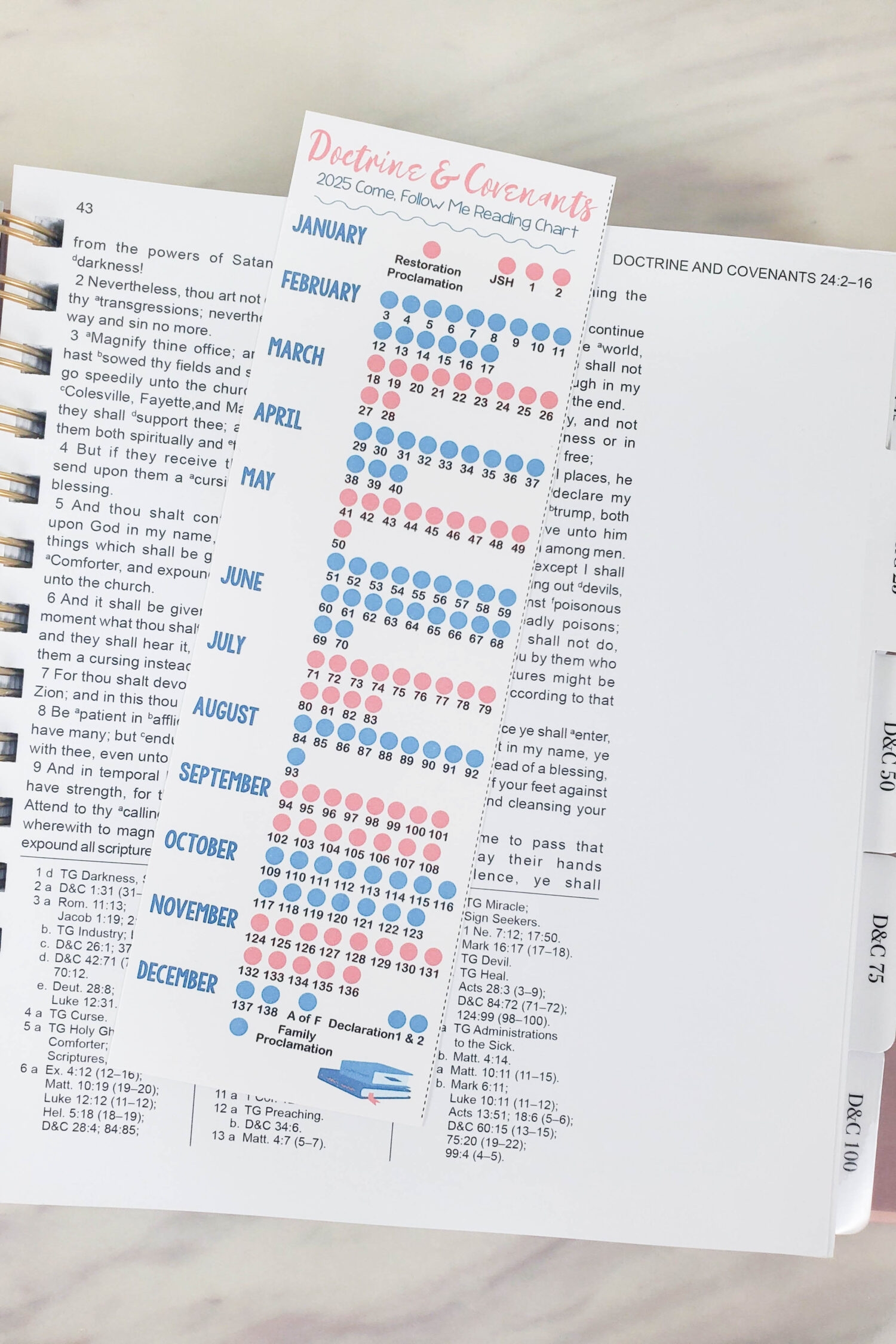 Doctrine Covenants Reading Chart Bookmark Primary Singing