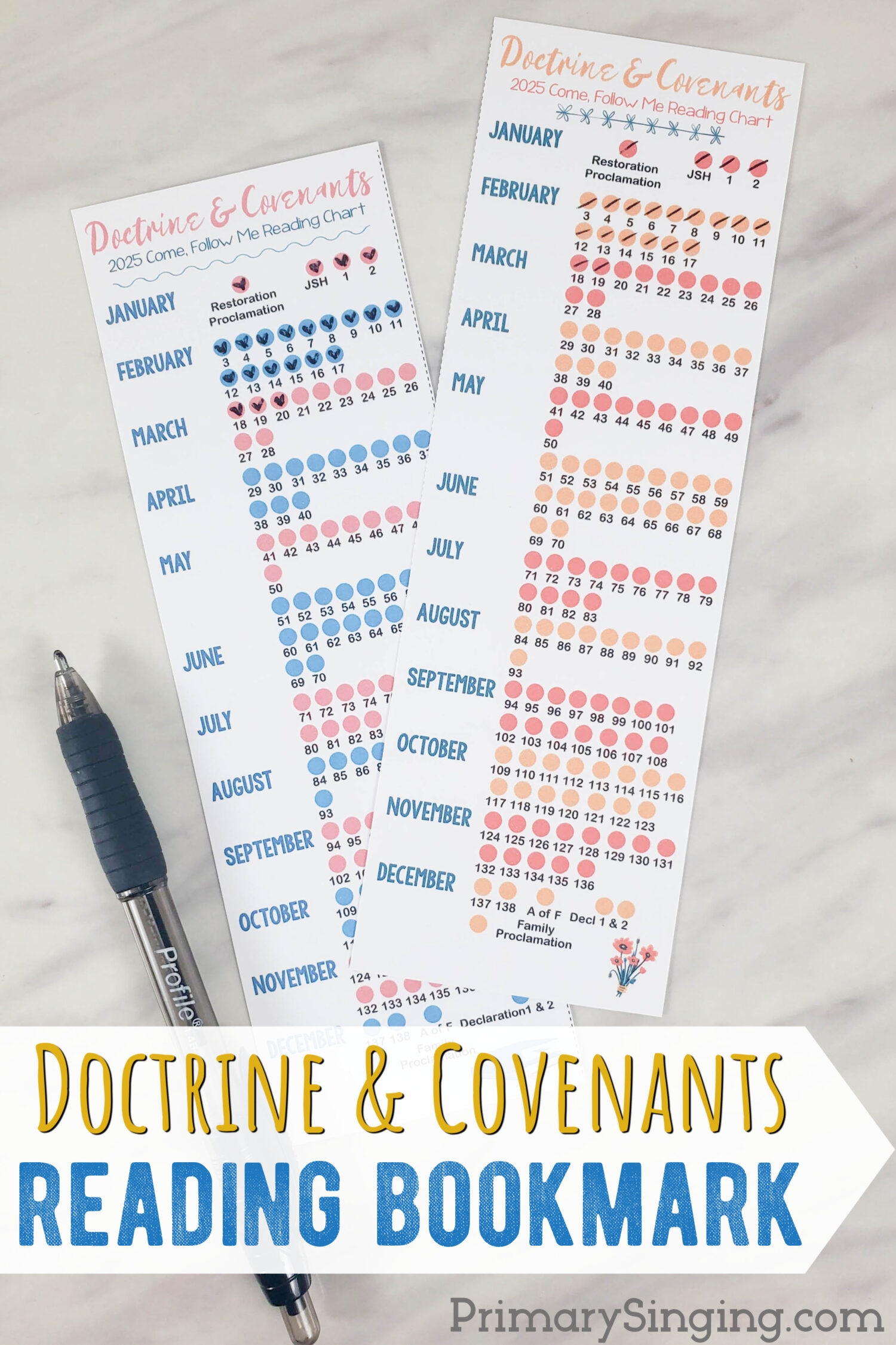 Doctrine Covenants Reading Chart Bookmark Primary Singing