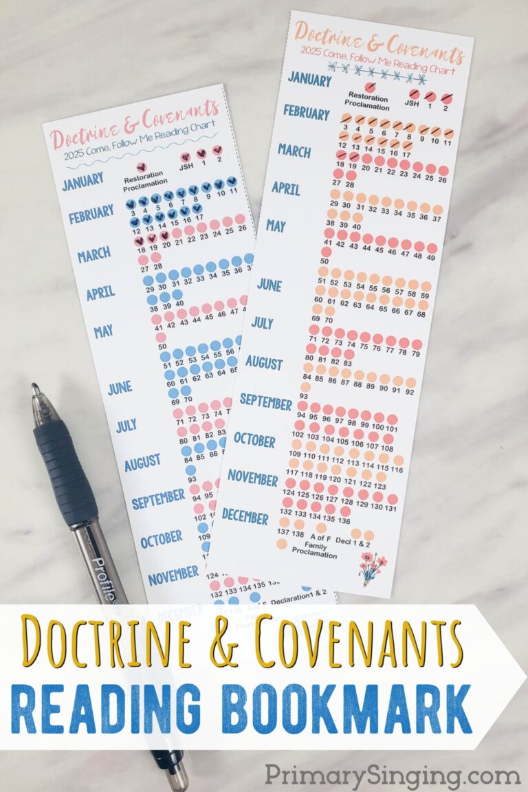Doctrine Covenants Reading Chart Bookmark Primary Singing