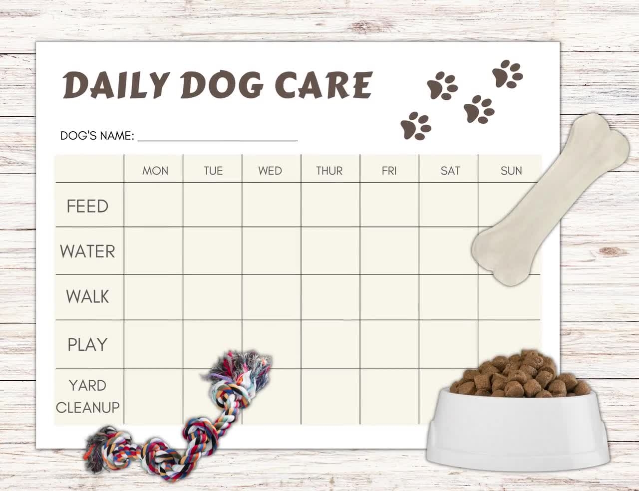 Dog Chore Chart For Kids Pet Care Tracker US Letter PDF Etsy