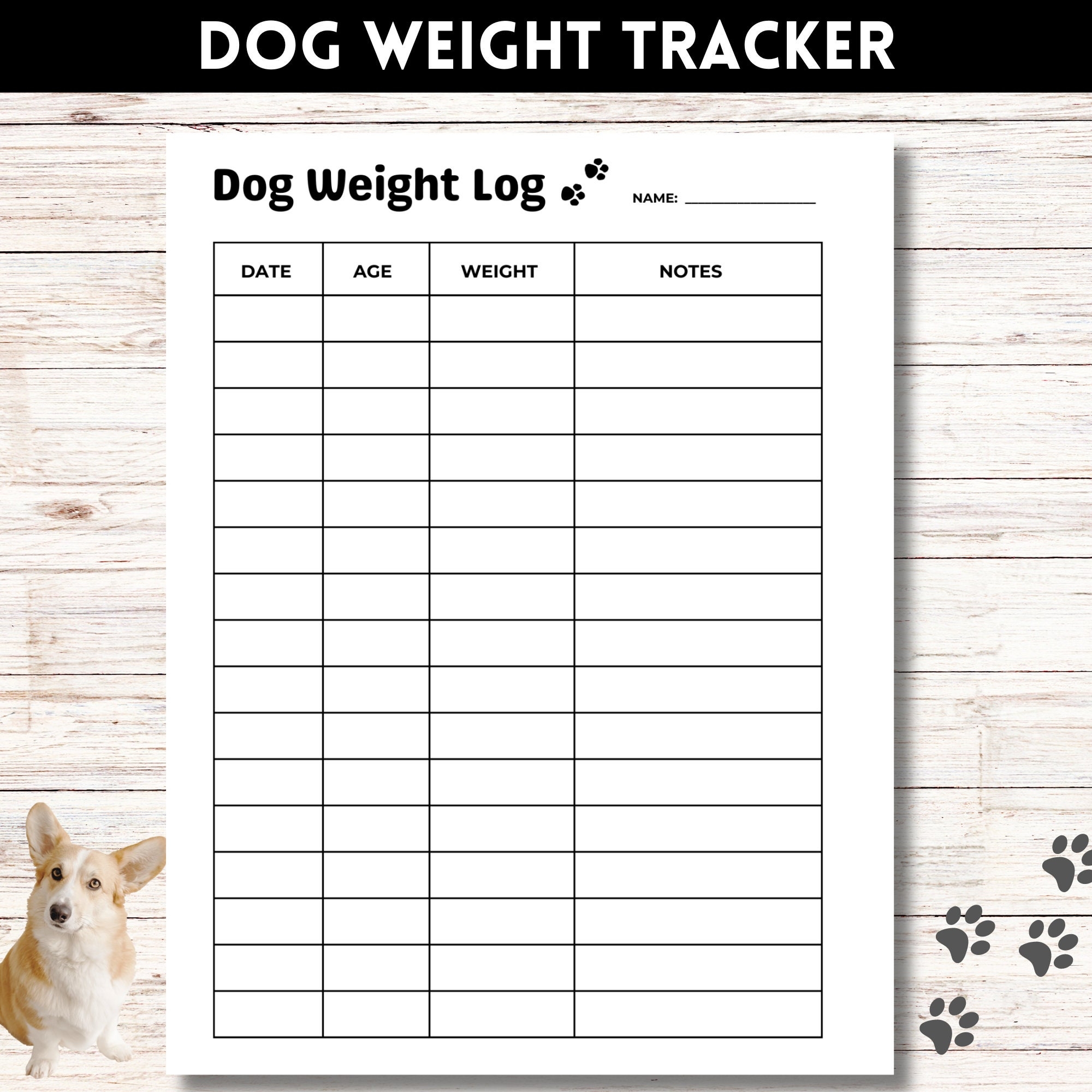 Dog Weight Log Pet Weight Tracker Puppy Weight Tracking Chart Printable PDF Etsy Australia