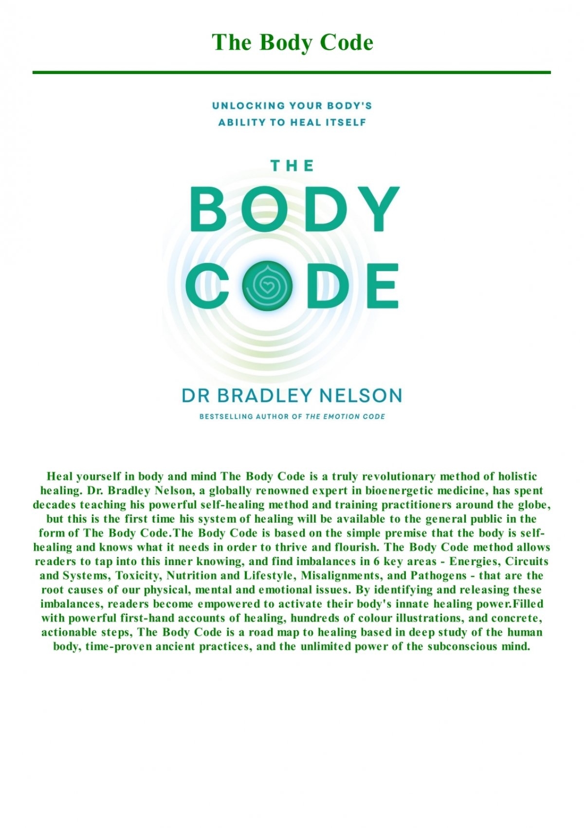 DOWNLOAD Free PDF The Body Code BY Dr Bradley Nelson