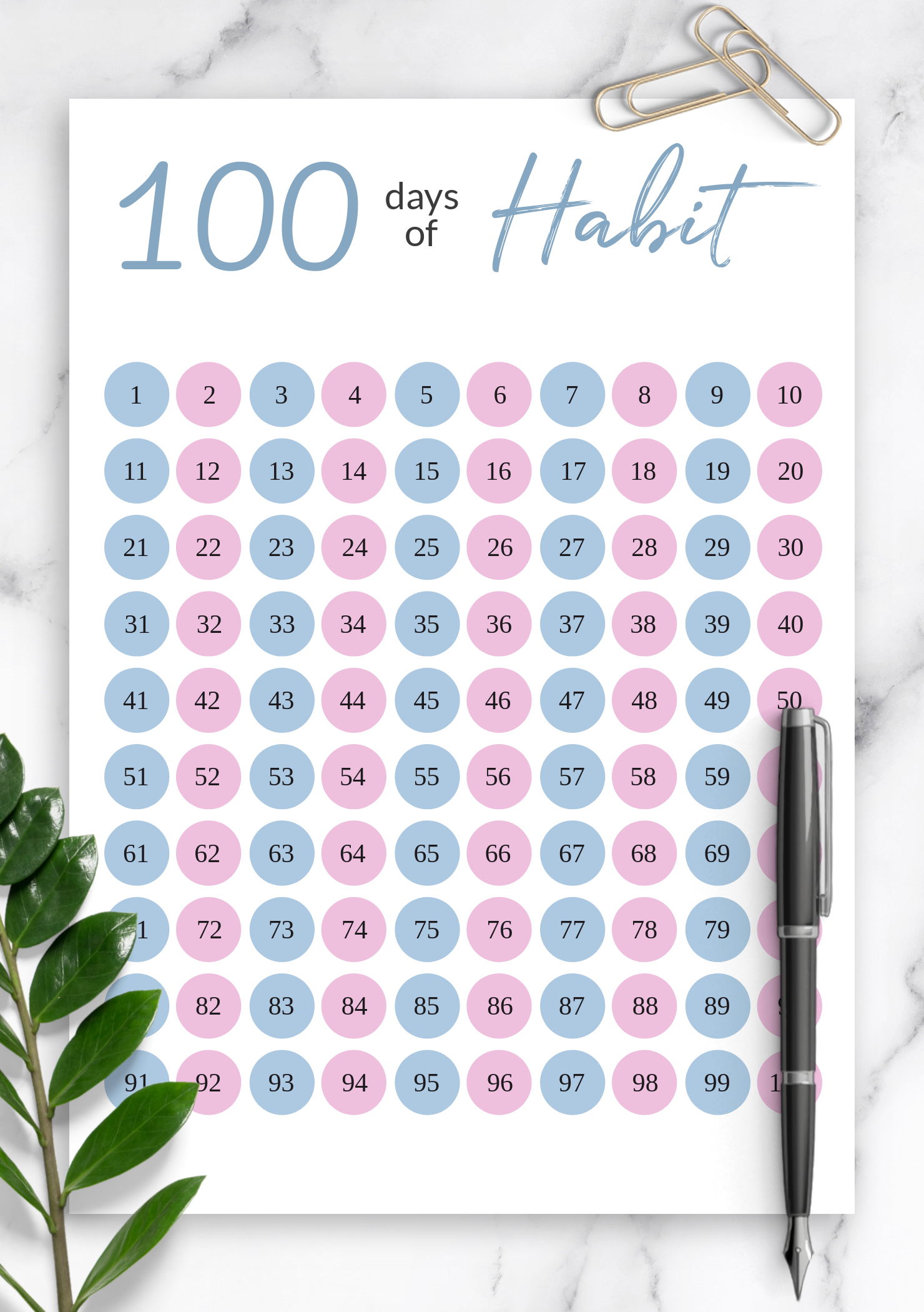 100 Day Chart Printable Free