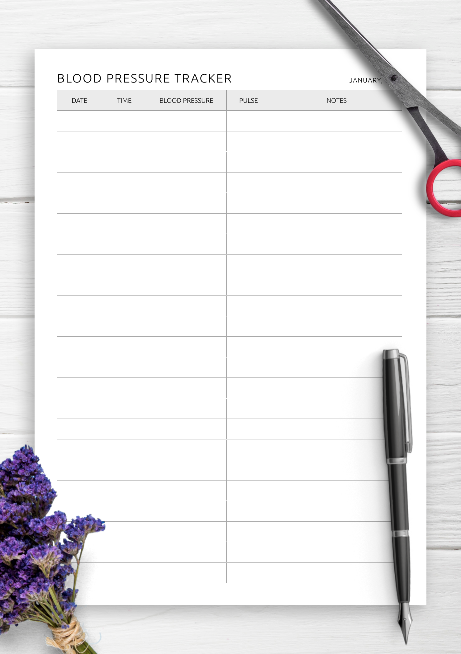 Download Printable Blood Pressure Tracker Original Style PDF