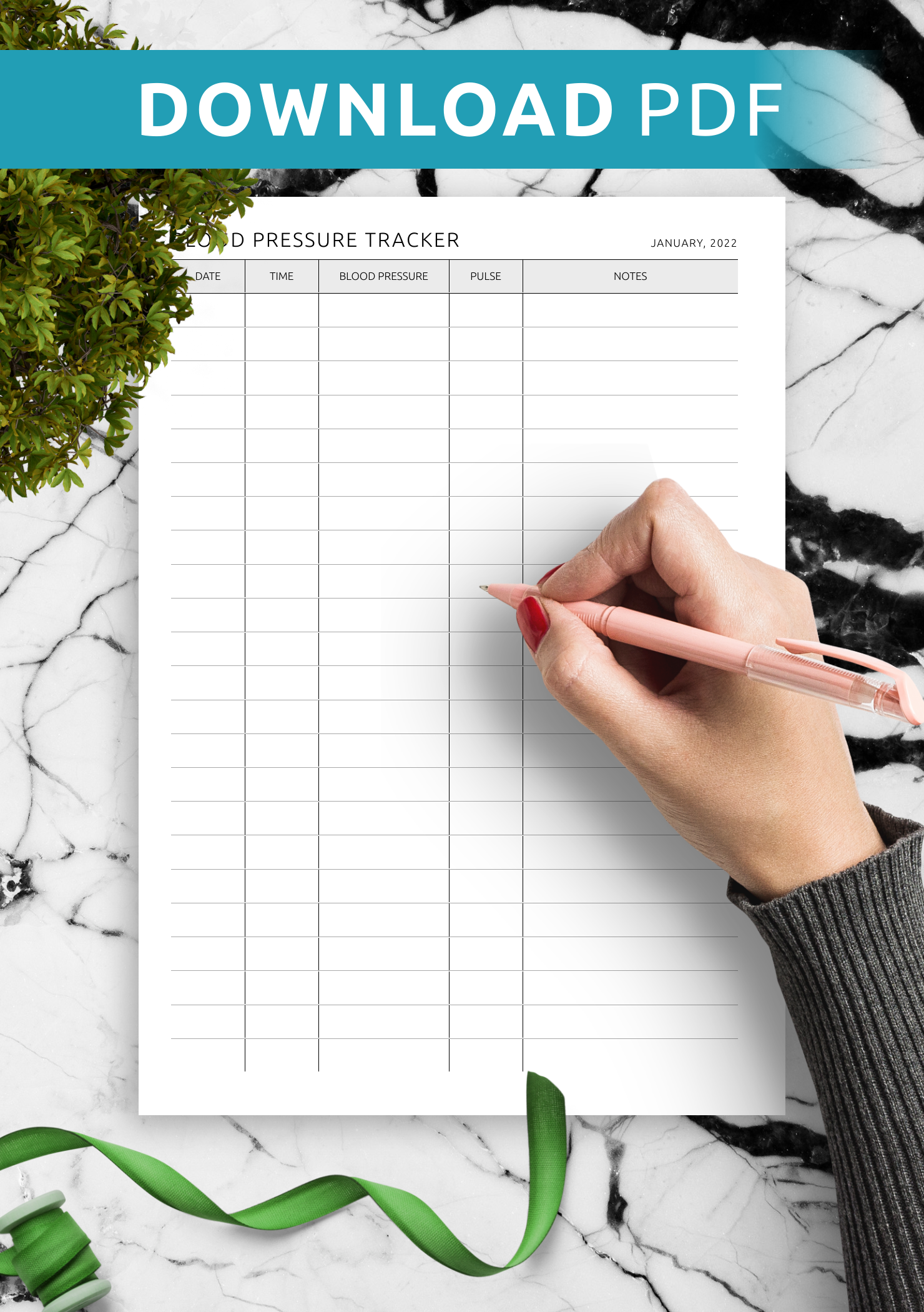Download Printable Blood Pressure Tracker Original Style PDF