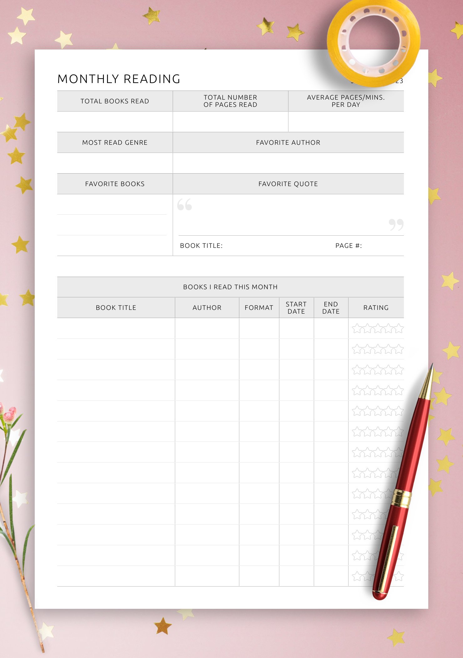 Monthly Reading Chart Printable Monthly Reading Chart Printable