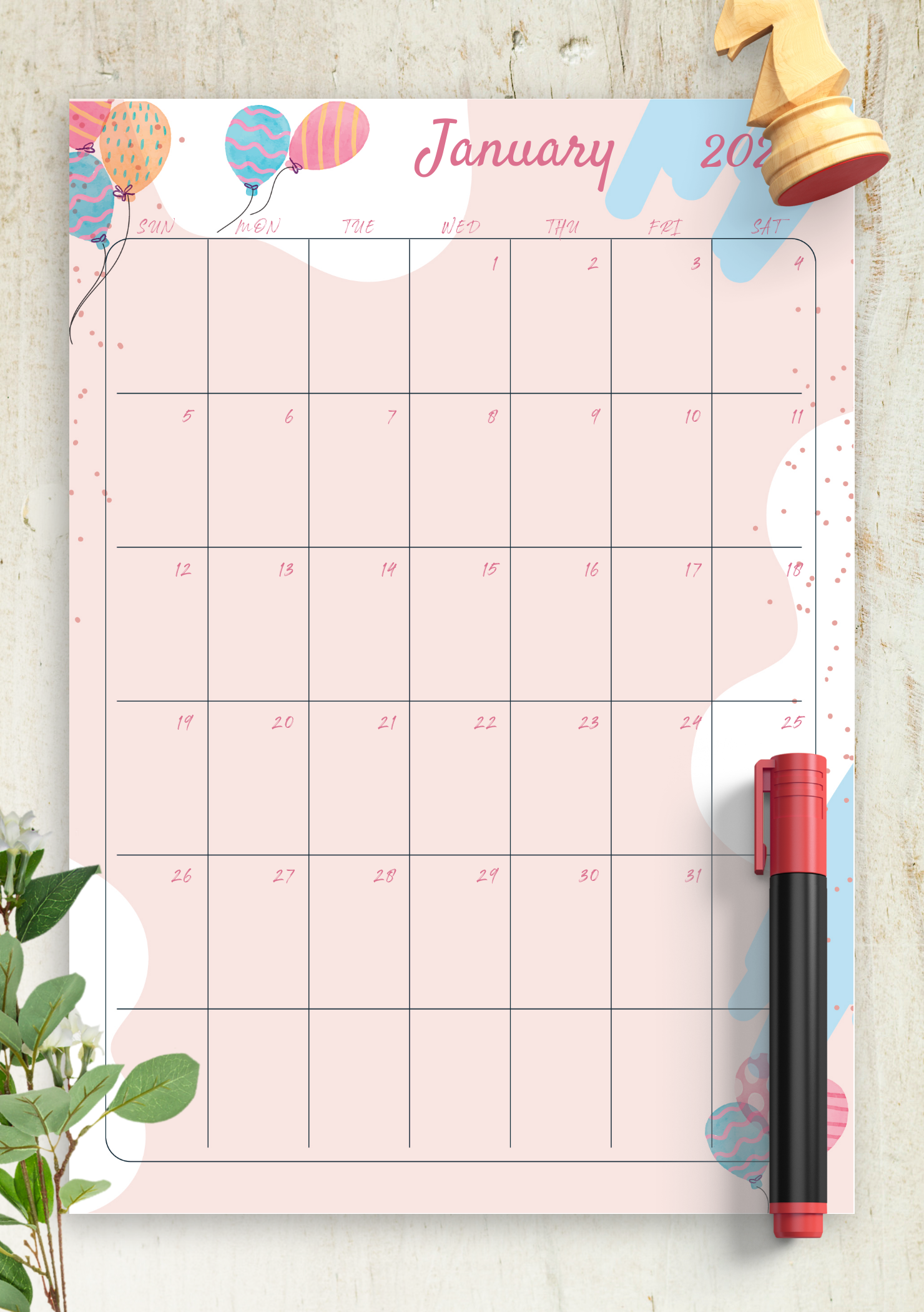 Download Printable Pink Monthly Birthday Calendar PDF