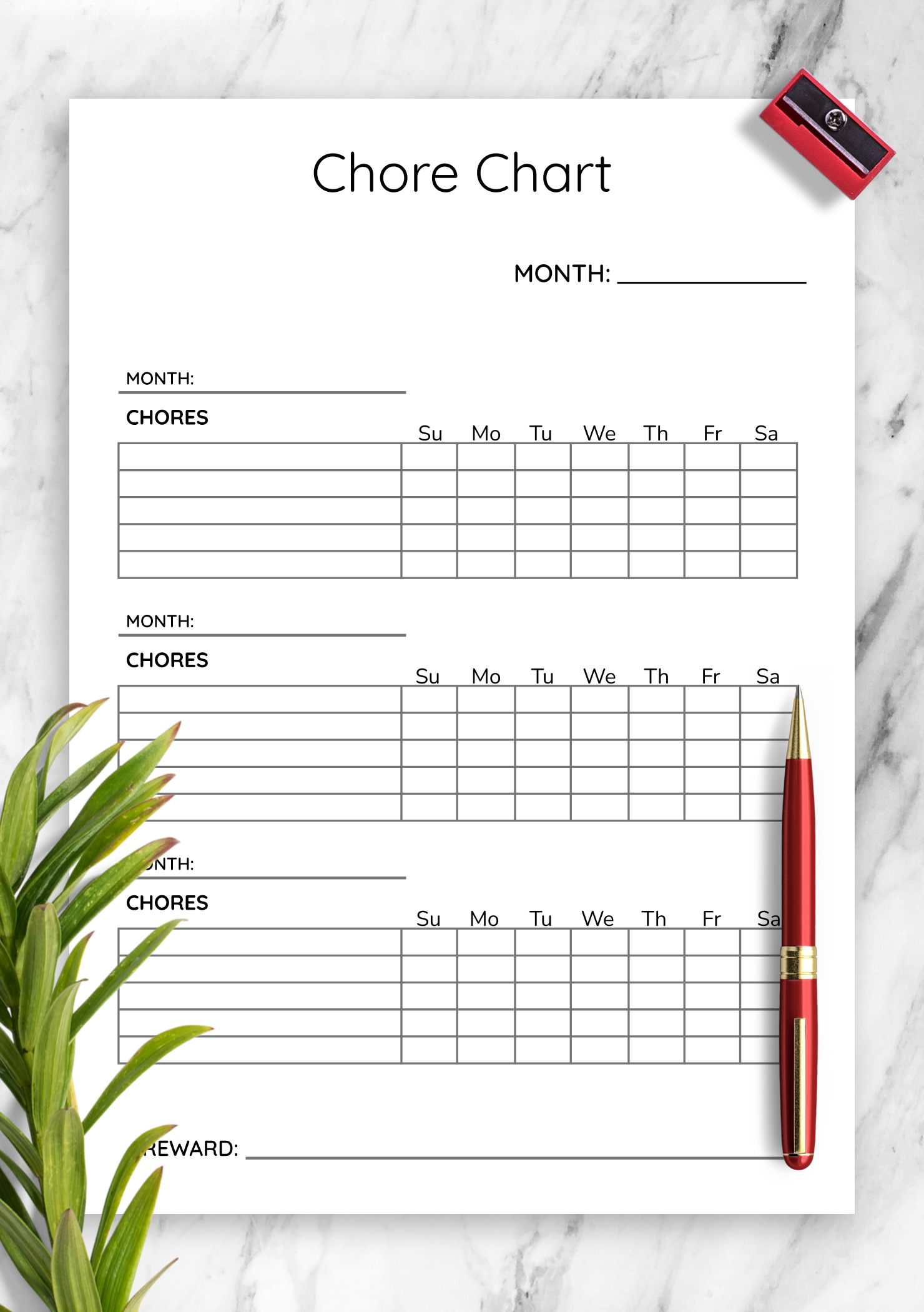 Printable Daily Chore Chart Template