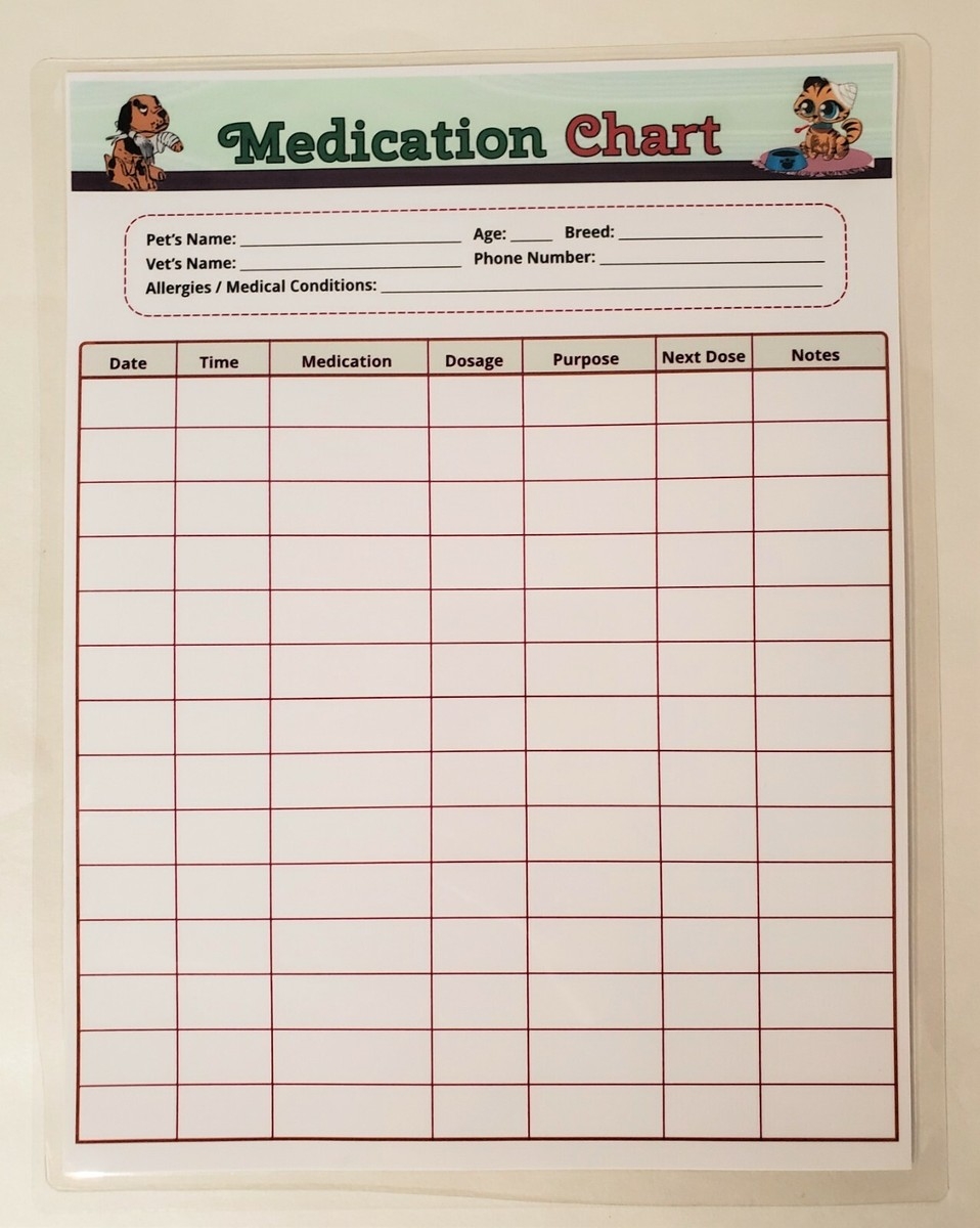 Dry Erase Pet Medication Chart Laminated Cat Dog Medication Schedule EBay