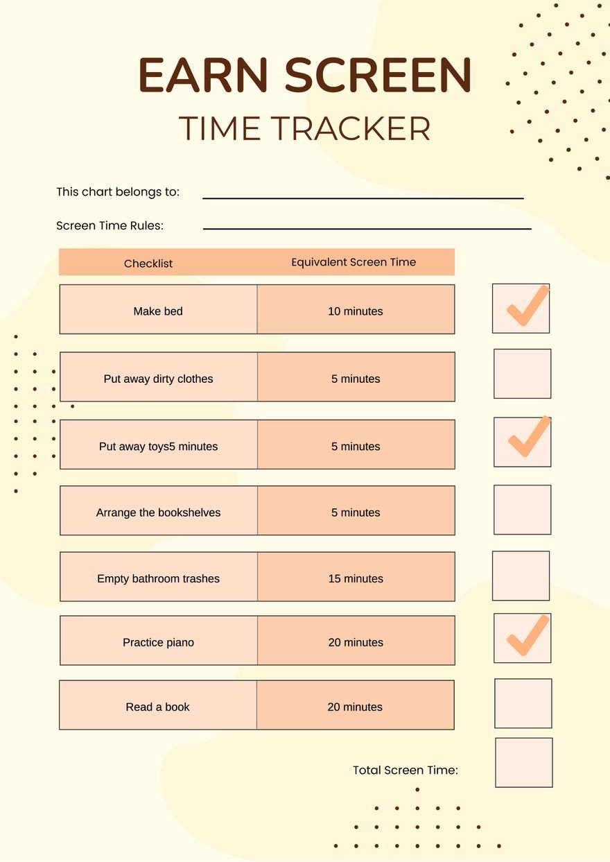 Earn Screen Time Chart In Illustrator PDF Download Template