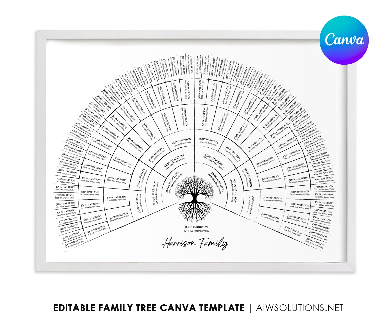 Editable Canva Family Tree Template 7 Generations Family Tree ID08 Aiwsolutions