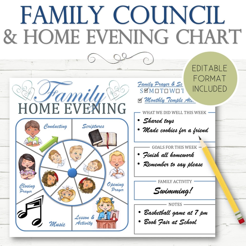 EDITABLE Family Council And Home Evening Chart INSTANT DOWNLOAD Etsy