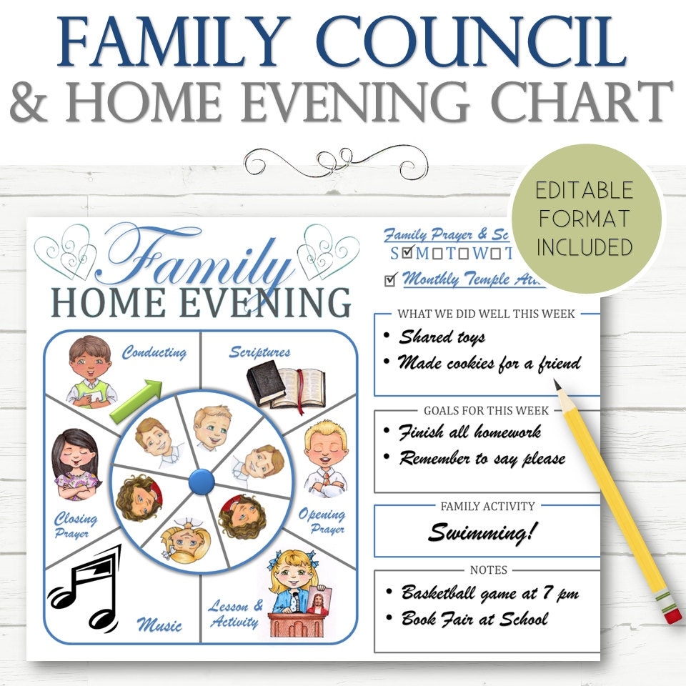 EDITABLE Family Council And Home Evening Chart INSTANT DOWNLOAD Etsy