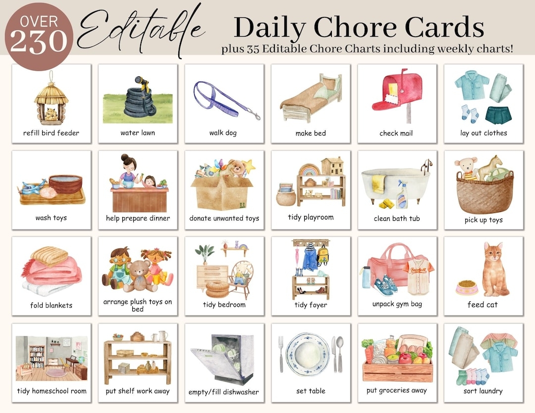 Editable Kids Daily Chore Cards Daily Visual Schedule Canva Chore Chart Template For Kids Printable Daily Rhythm Schedule For Children Etsy