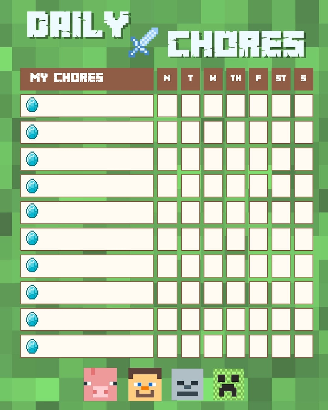 Editable Minecraft Chore Chart For Kids Etsy Editable Minecraft Chore Chart For Kids Etsy