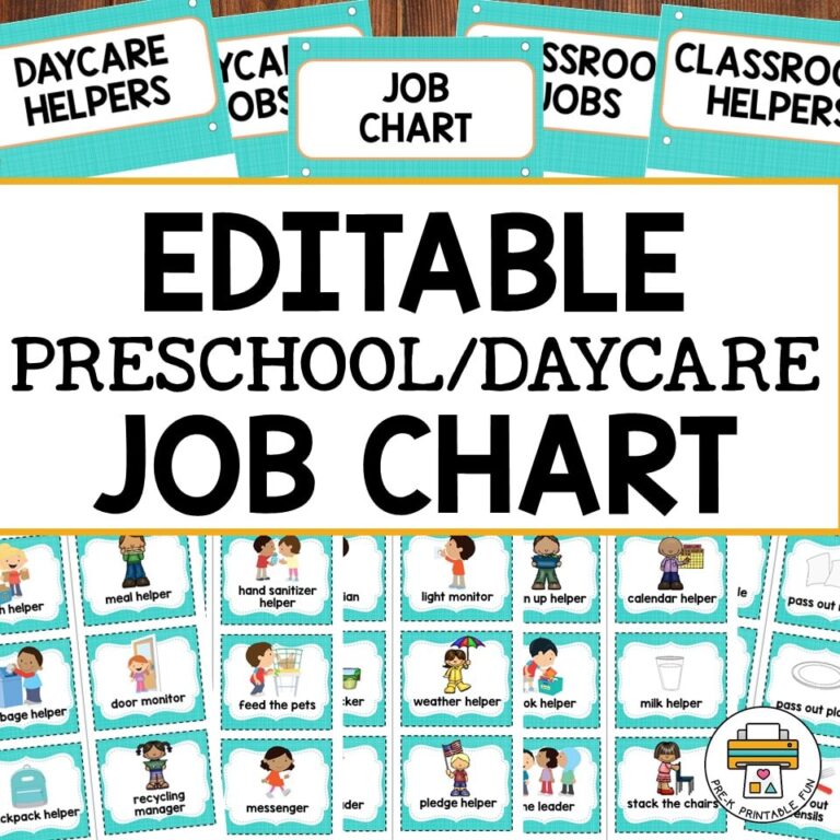 Editable Preschool Job Chart
