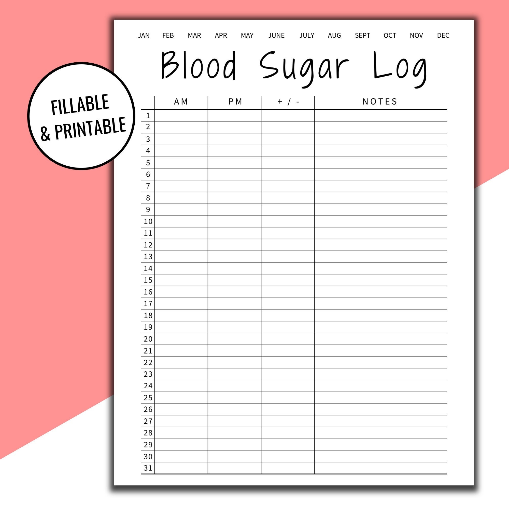 Editable Printable Blood Sugar Log Blood Sugar Reading Blood Glucose Tracker Diabetic Log Medical Journal Planner Printout Etsy